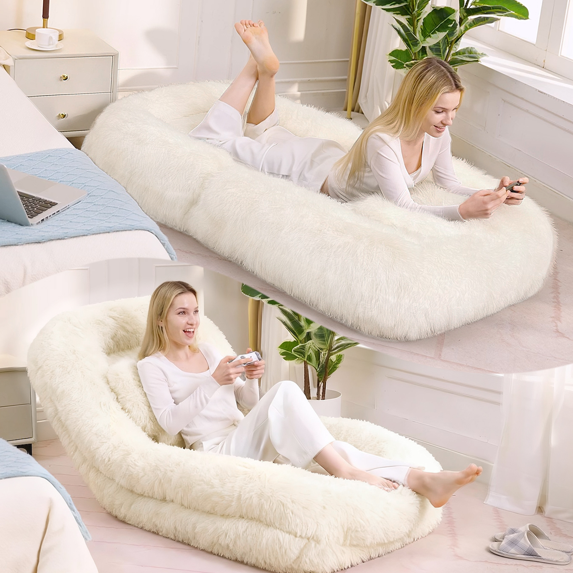 Lit humain convertible 5 positions, beige, gaming chair