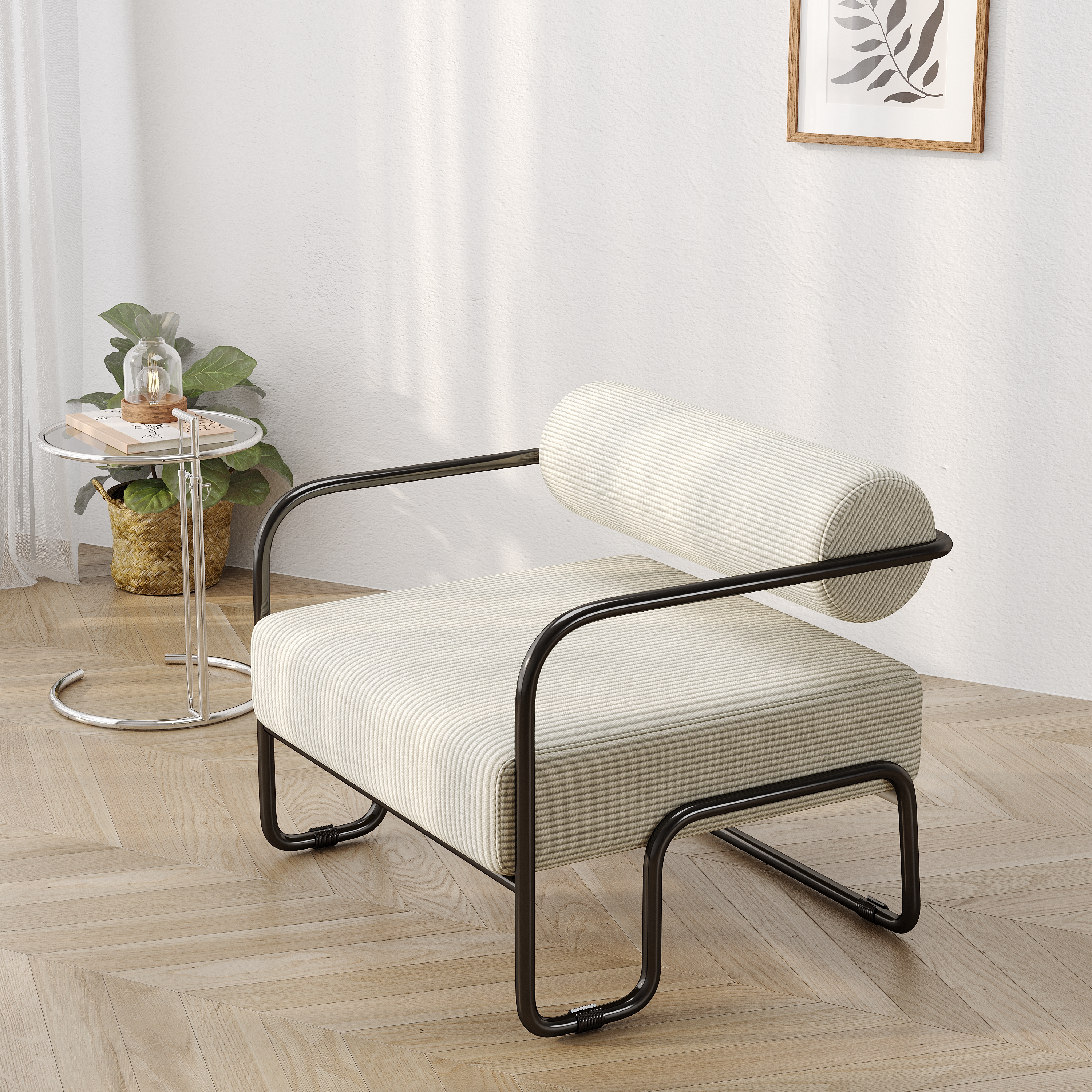 Fauteuil canapé fer salon, chaise détente balcon beige