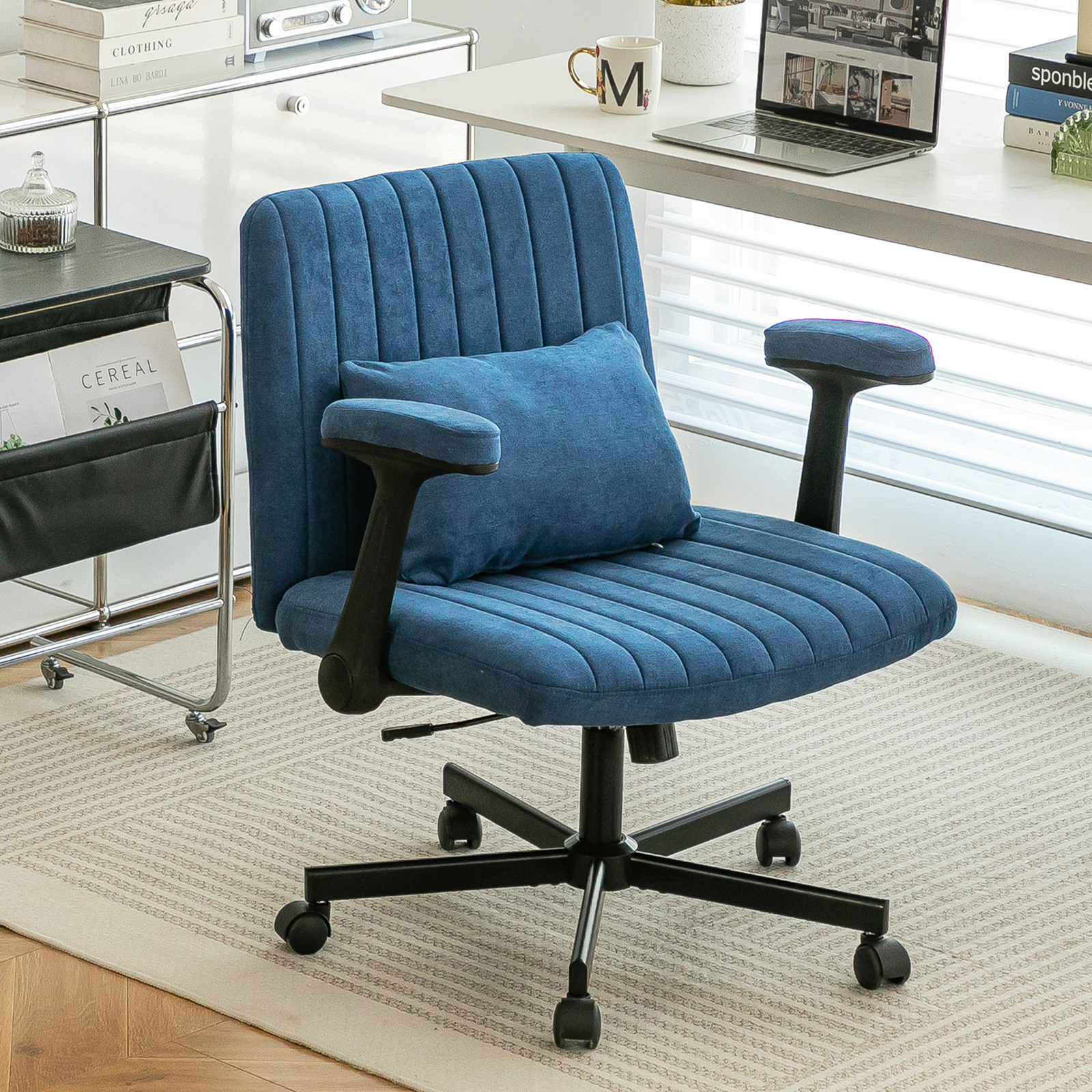 Chaise bureau lin bleu criss cross