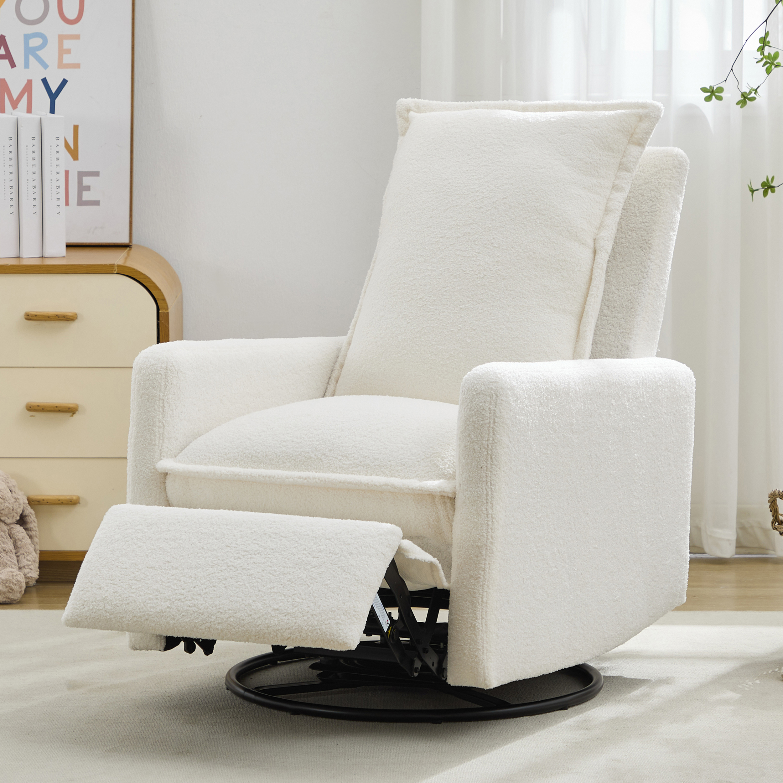 Fauteuil bascule pivotant, molleton ourson, blanc (N701P204798K)