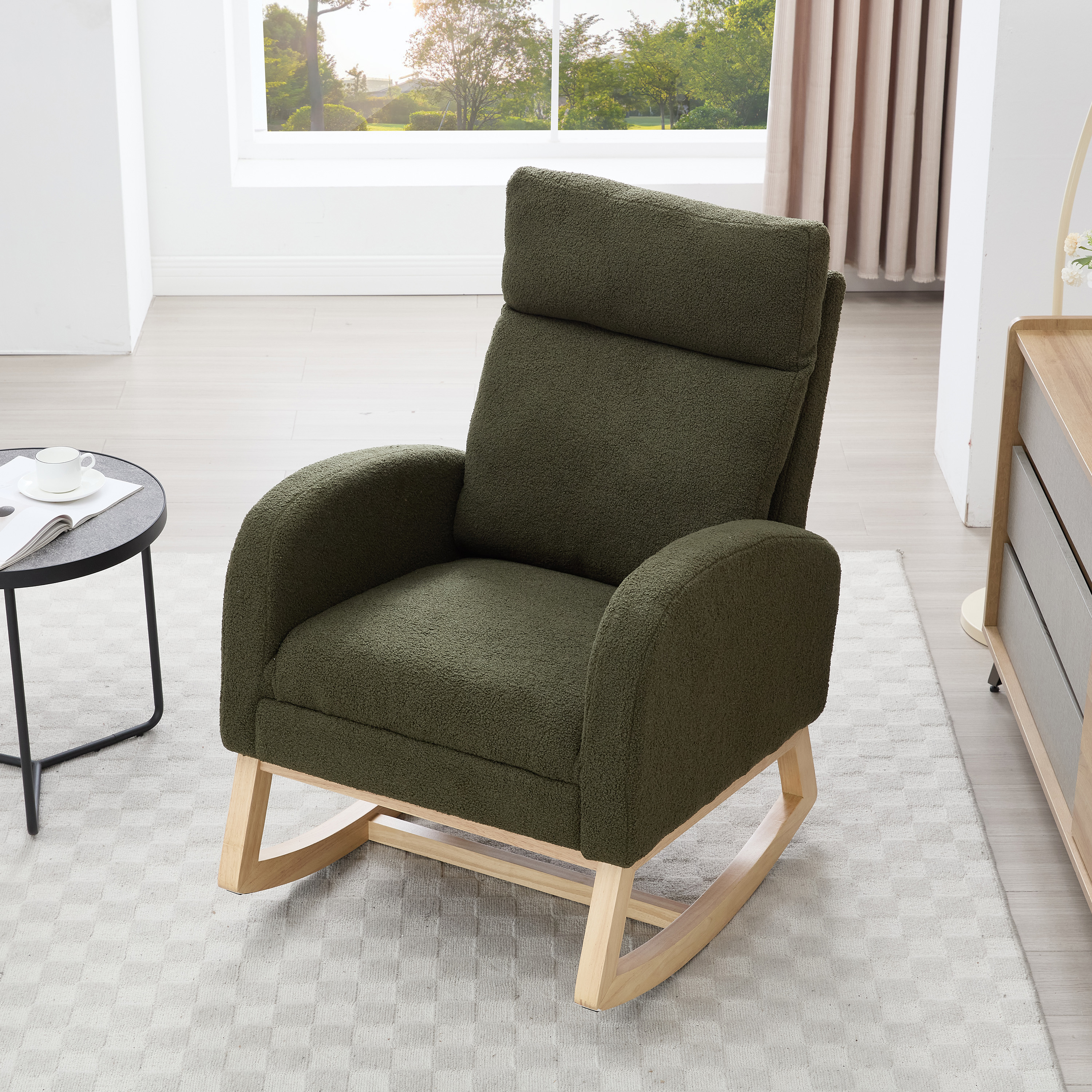 015B - Chaise berçante tissu teddy, repose-pieds ajustable