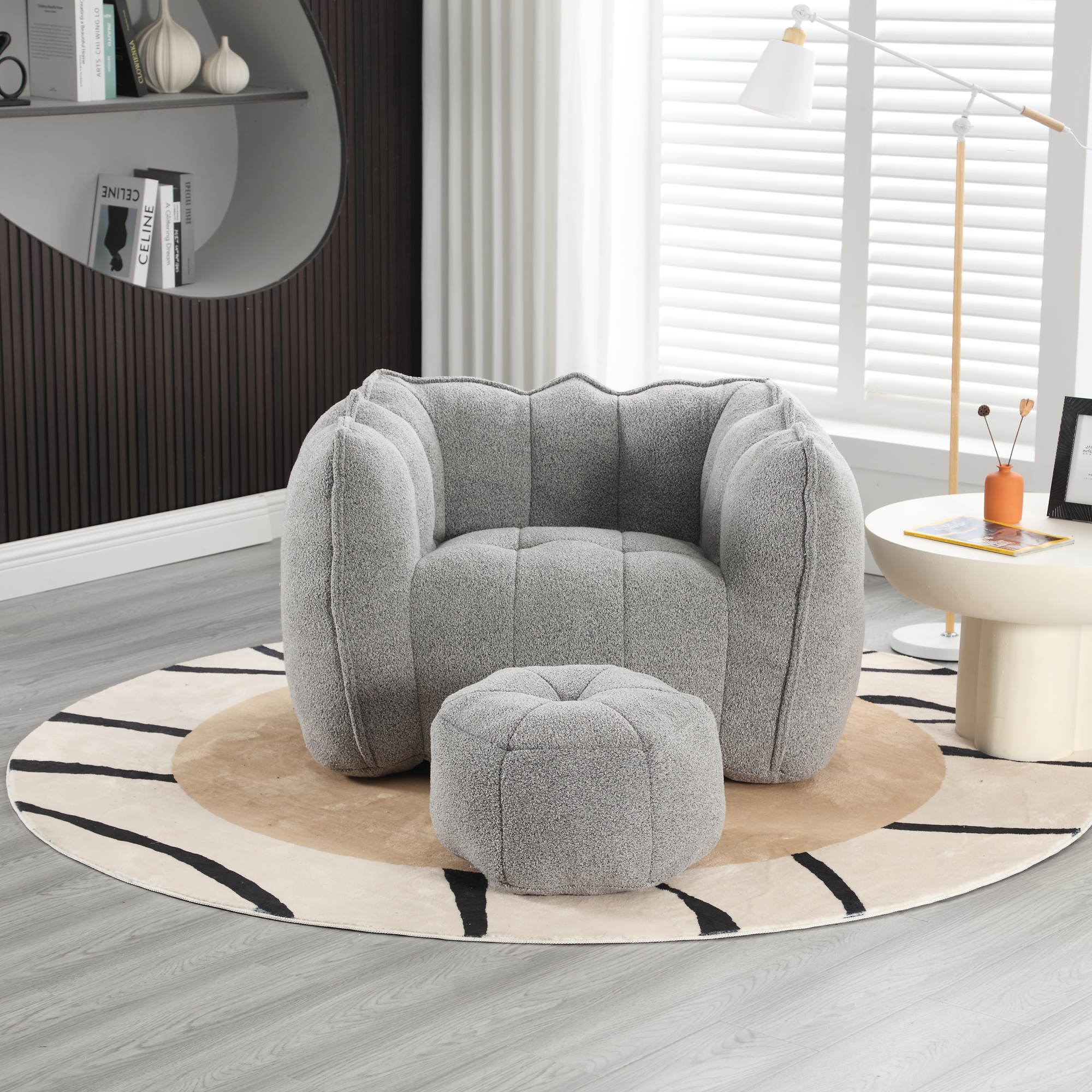 Fauteuil sac pouf mousse résiliente haute densité gris carré adulte
