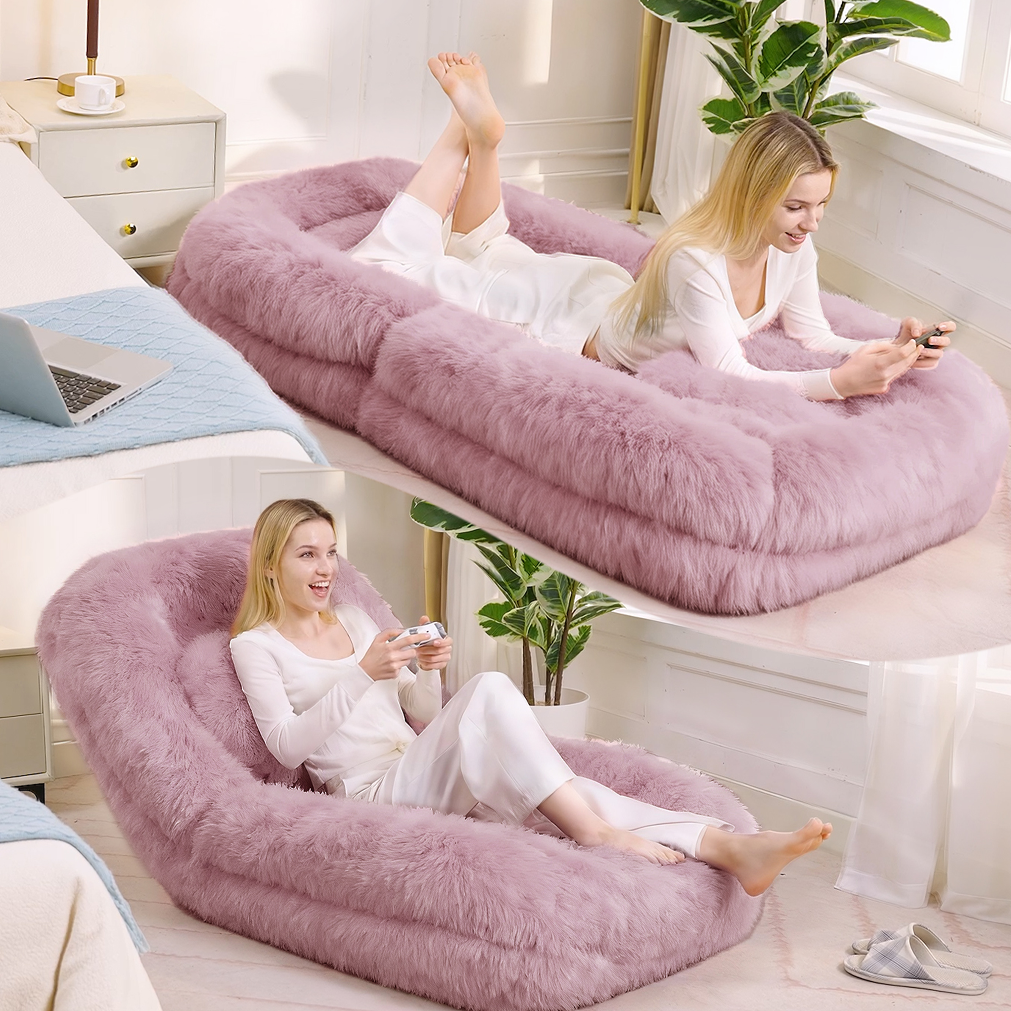 Lit chien convertible 5 positions gaming chaise rose