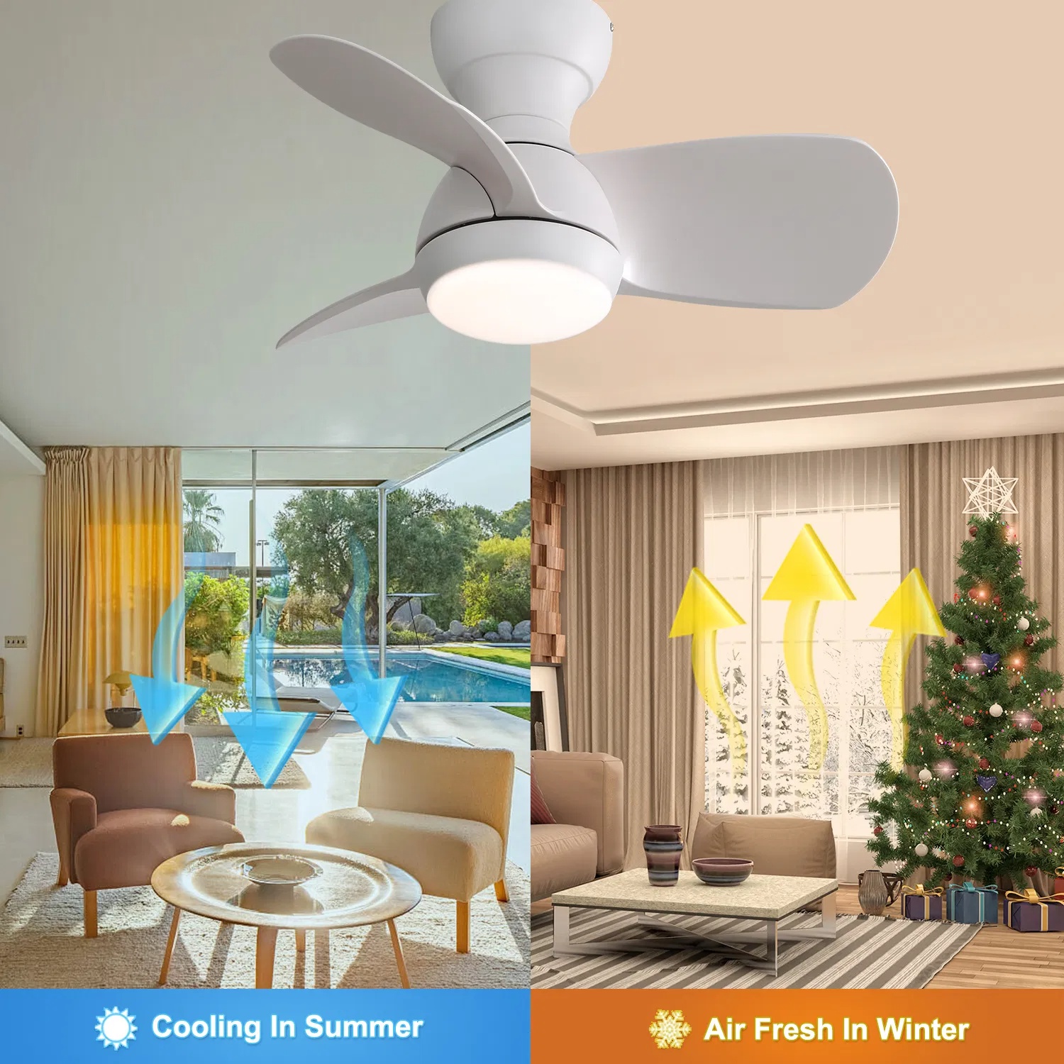 Ventilateur plafond 23 po intérieur 3 lames LED dimmable télécommande