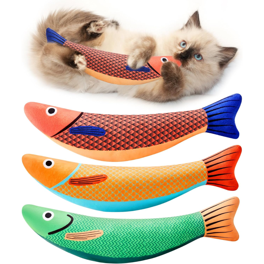 Jouets chat poisson 3 pièces, catnip, interactif