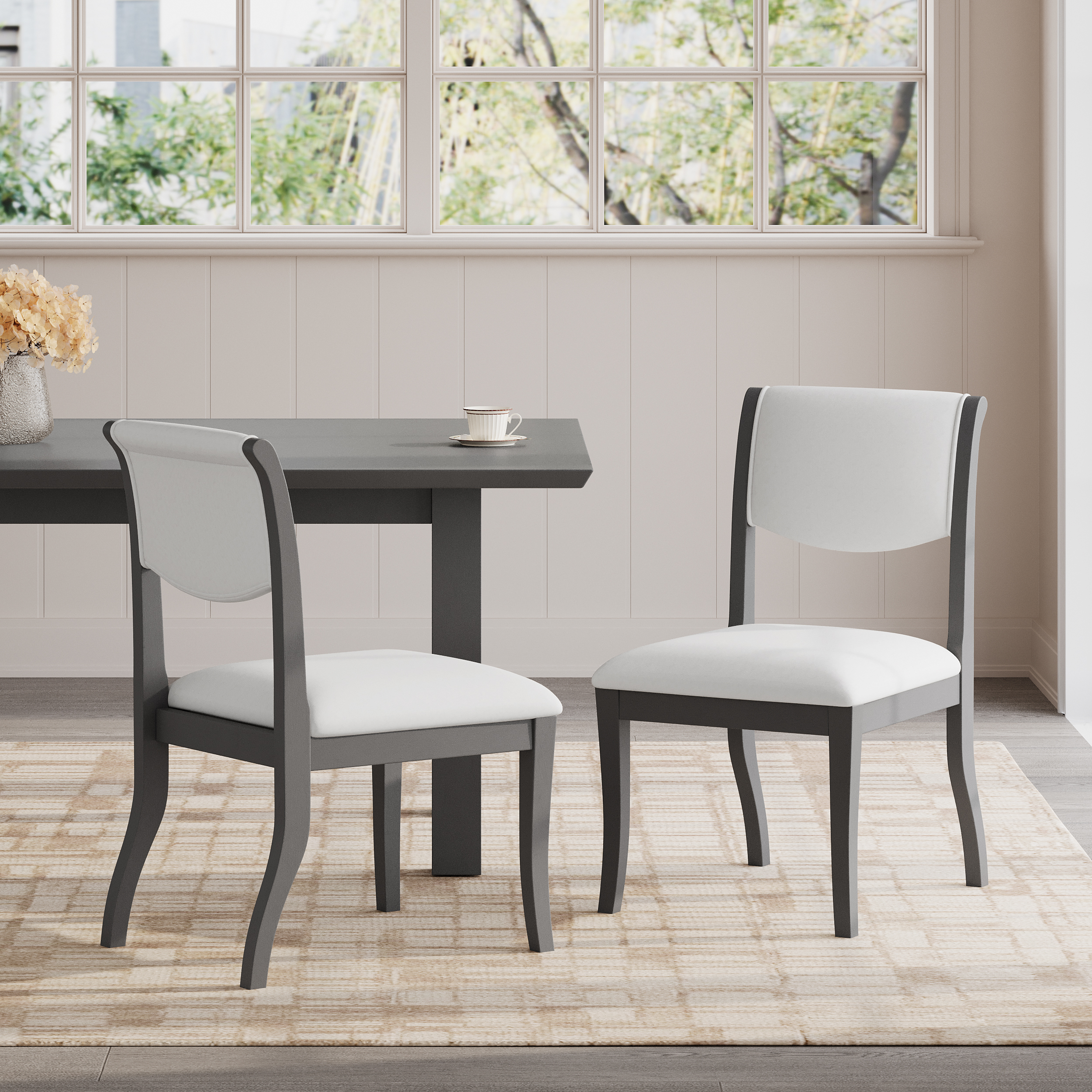 Chaises salle à manger chêne gris, ensemble 2, cadre bois dur