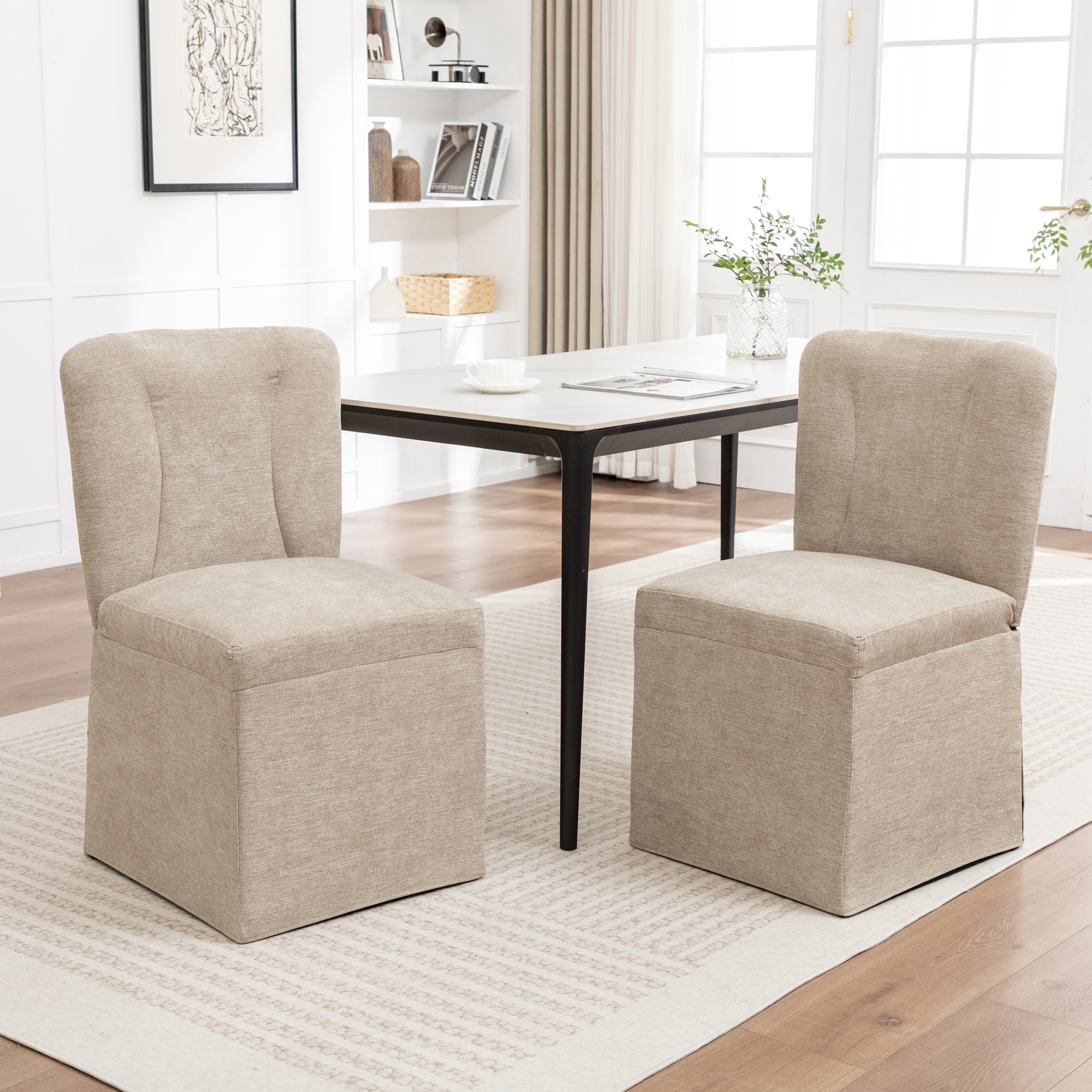 Chaises salle à manger lin 2 pcs rembourrage dossier brun