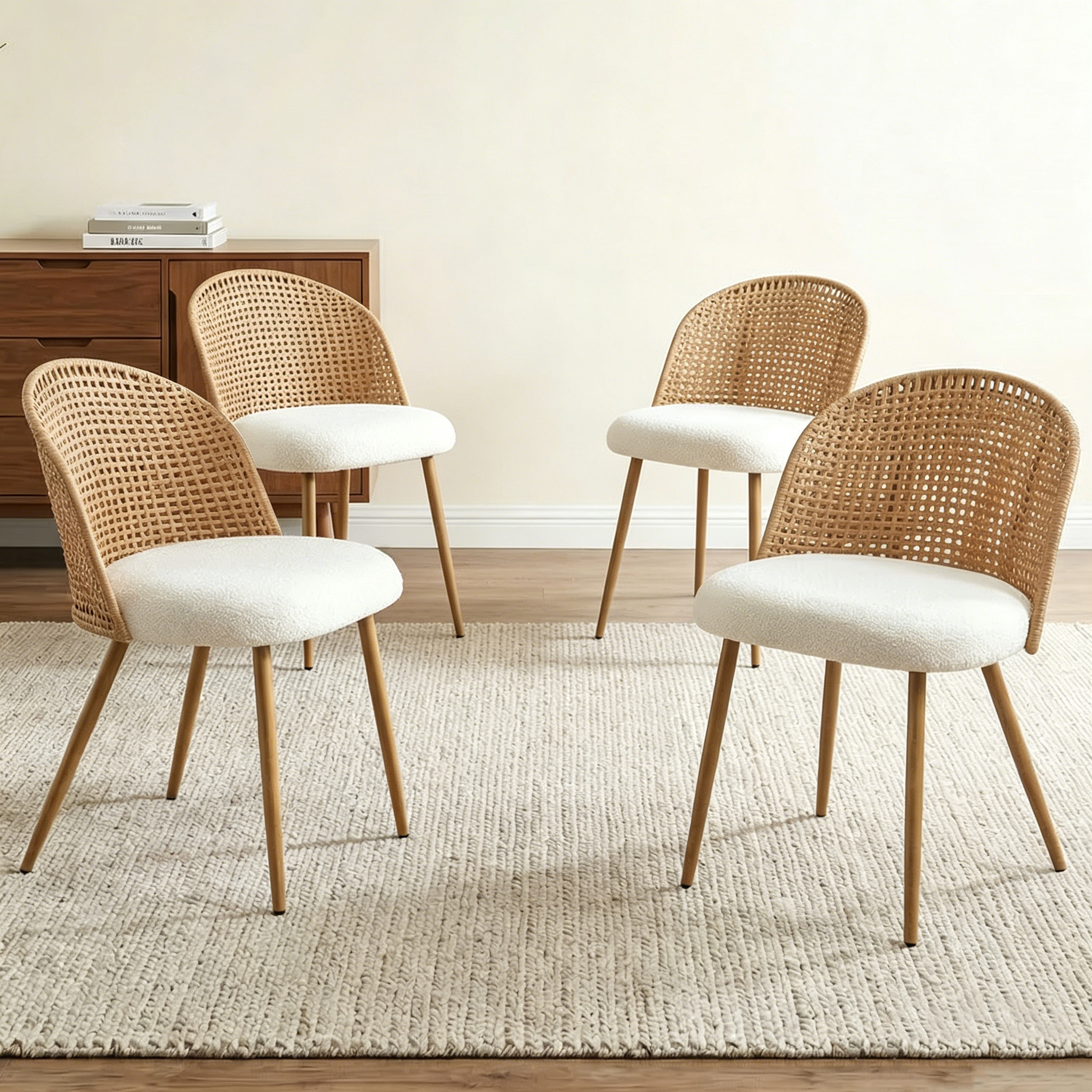 4 chaises salle à manger rotin, style bohème, beige