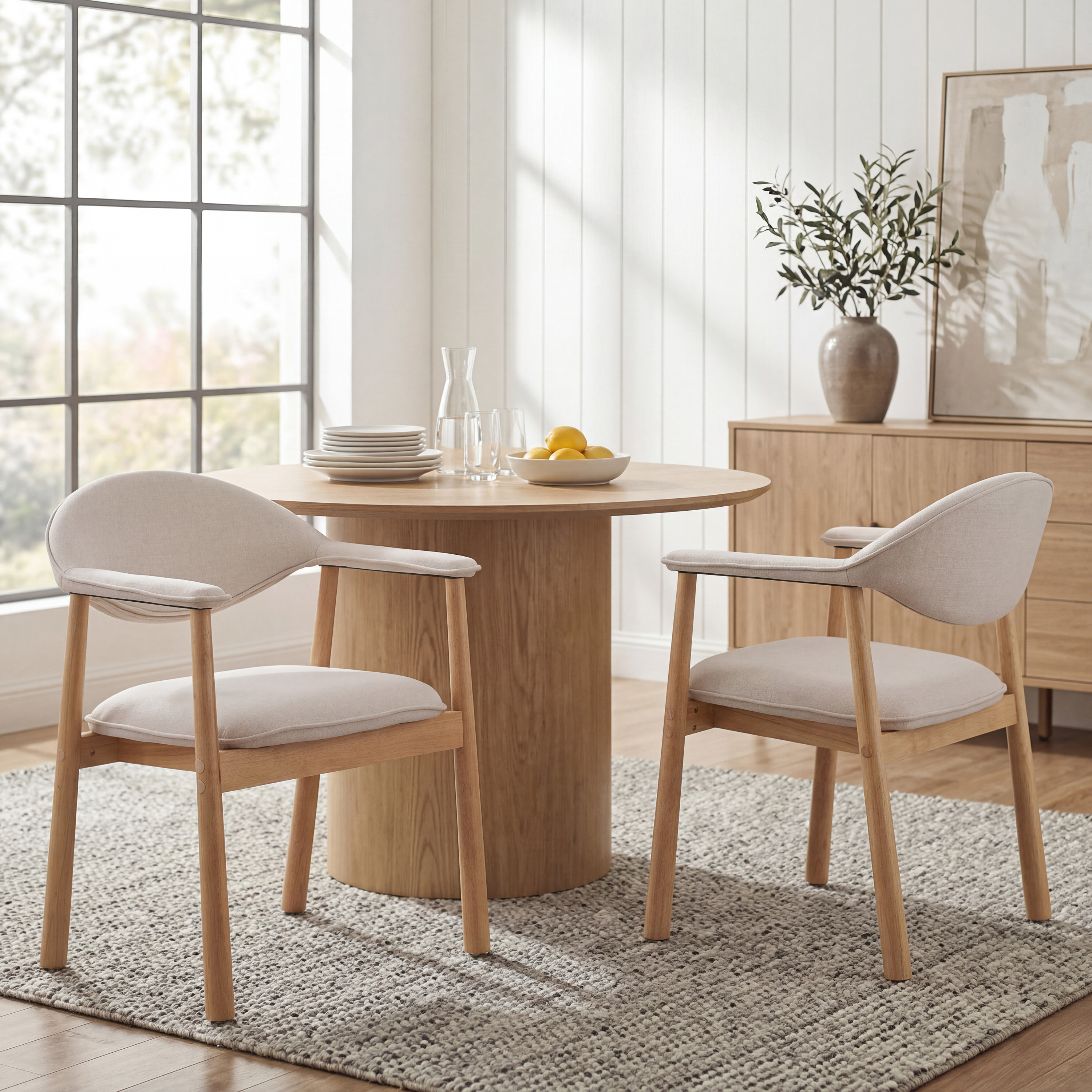 Chaises de salle à manger rembourrées, dossier courbé, beige
