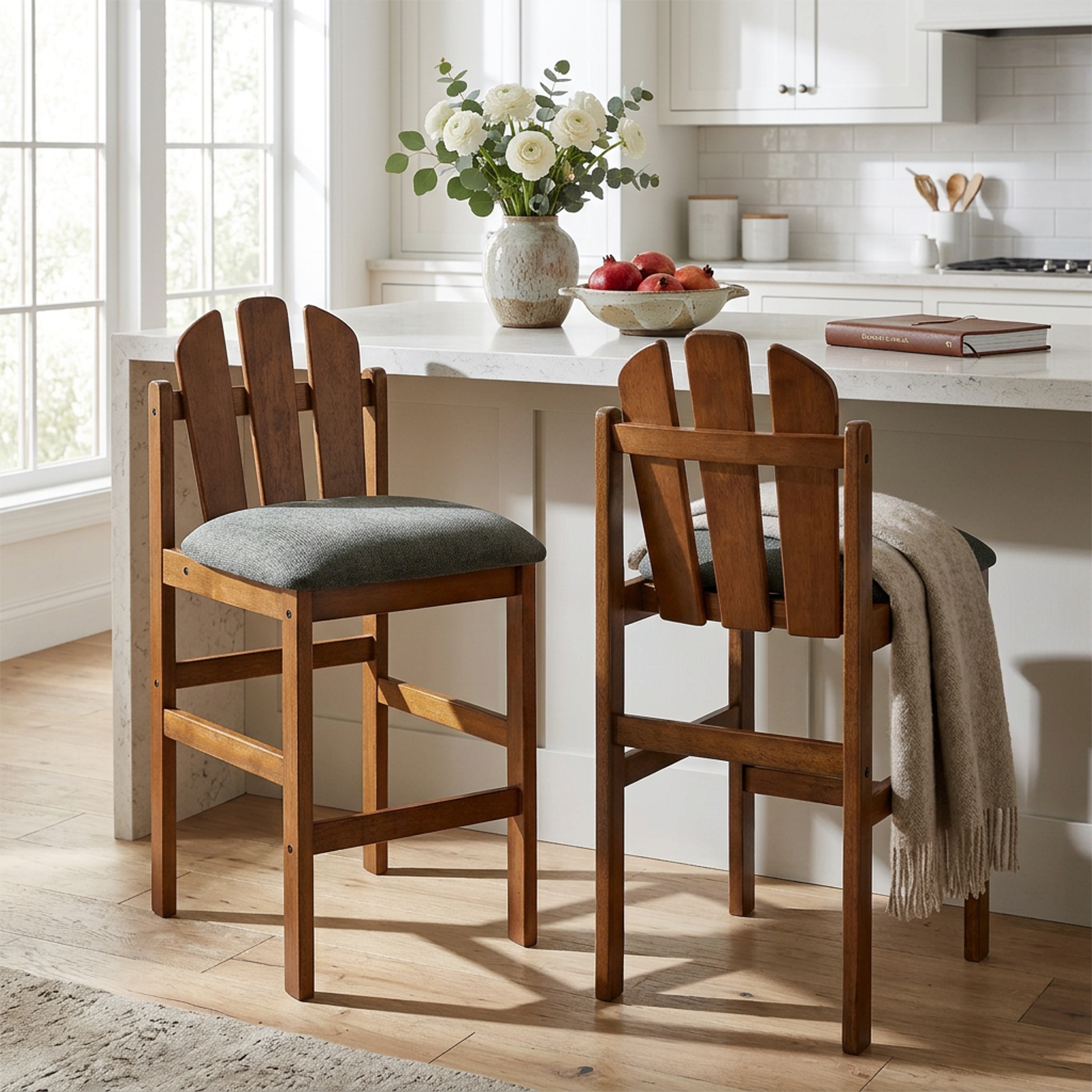Tabouret comptoir Liora, caoutchouc noyer, vert, 2 unités