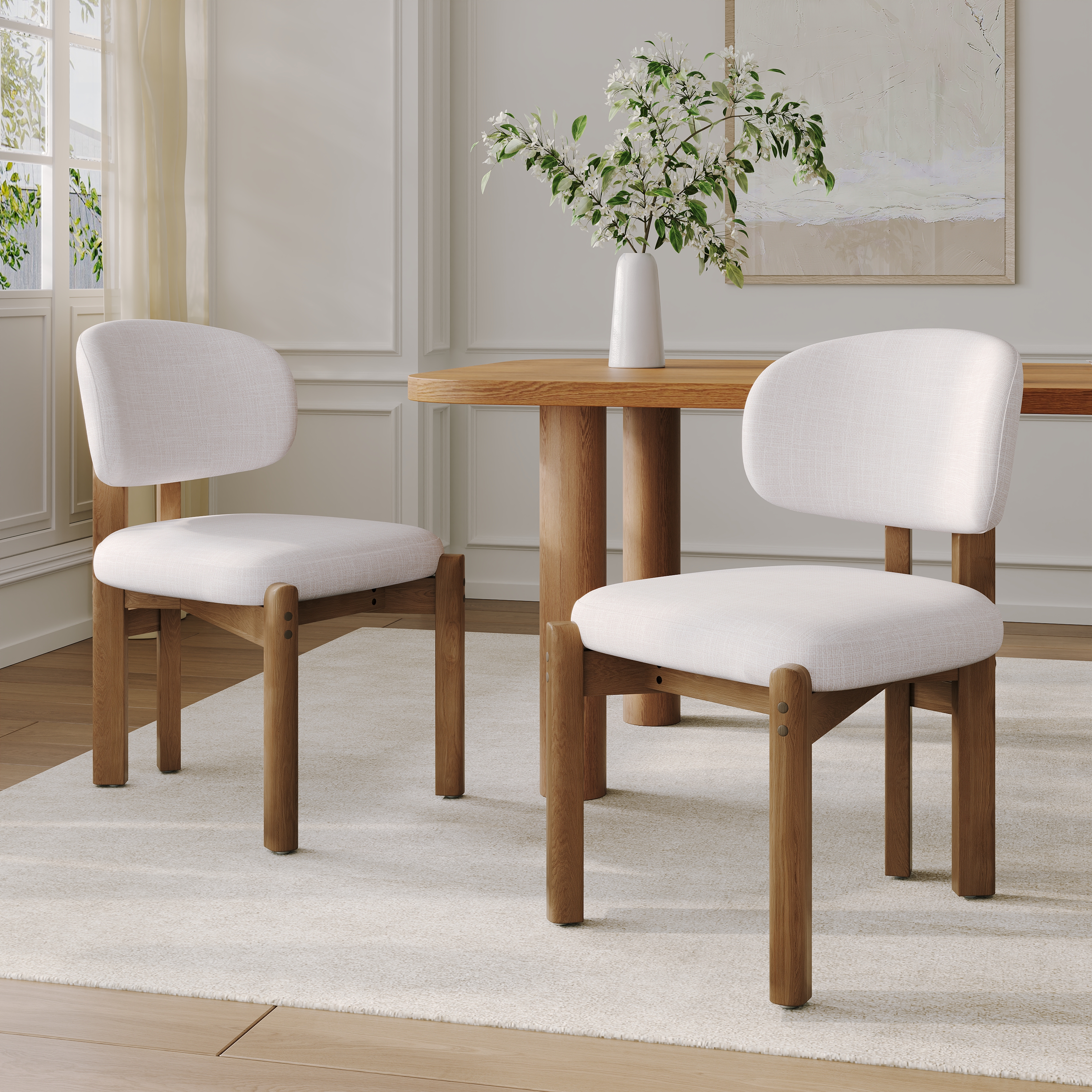 Chaises salle à manger noyer beige mi-siècle 2 pièces