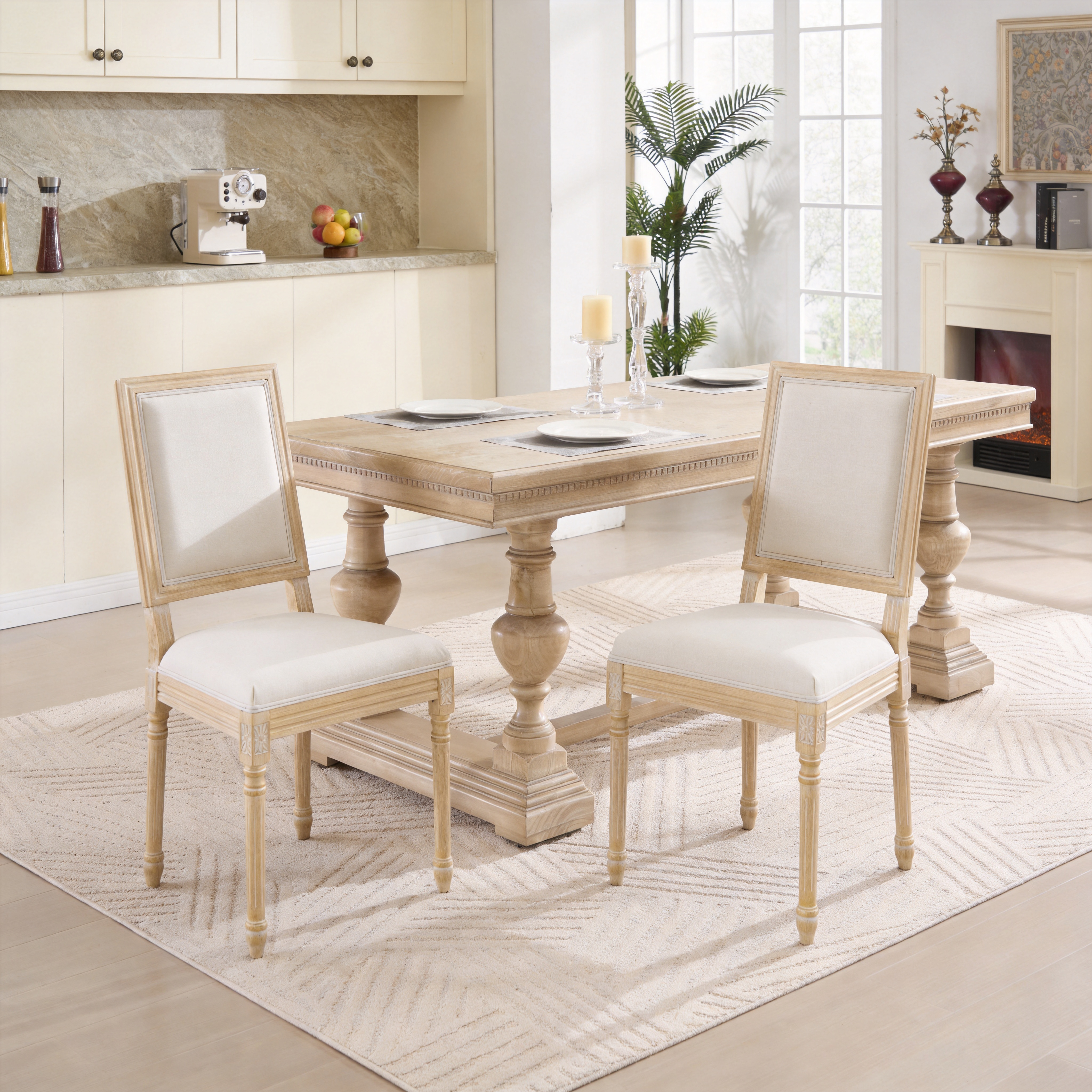2 Chaises salle manger pays français carrées beige