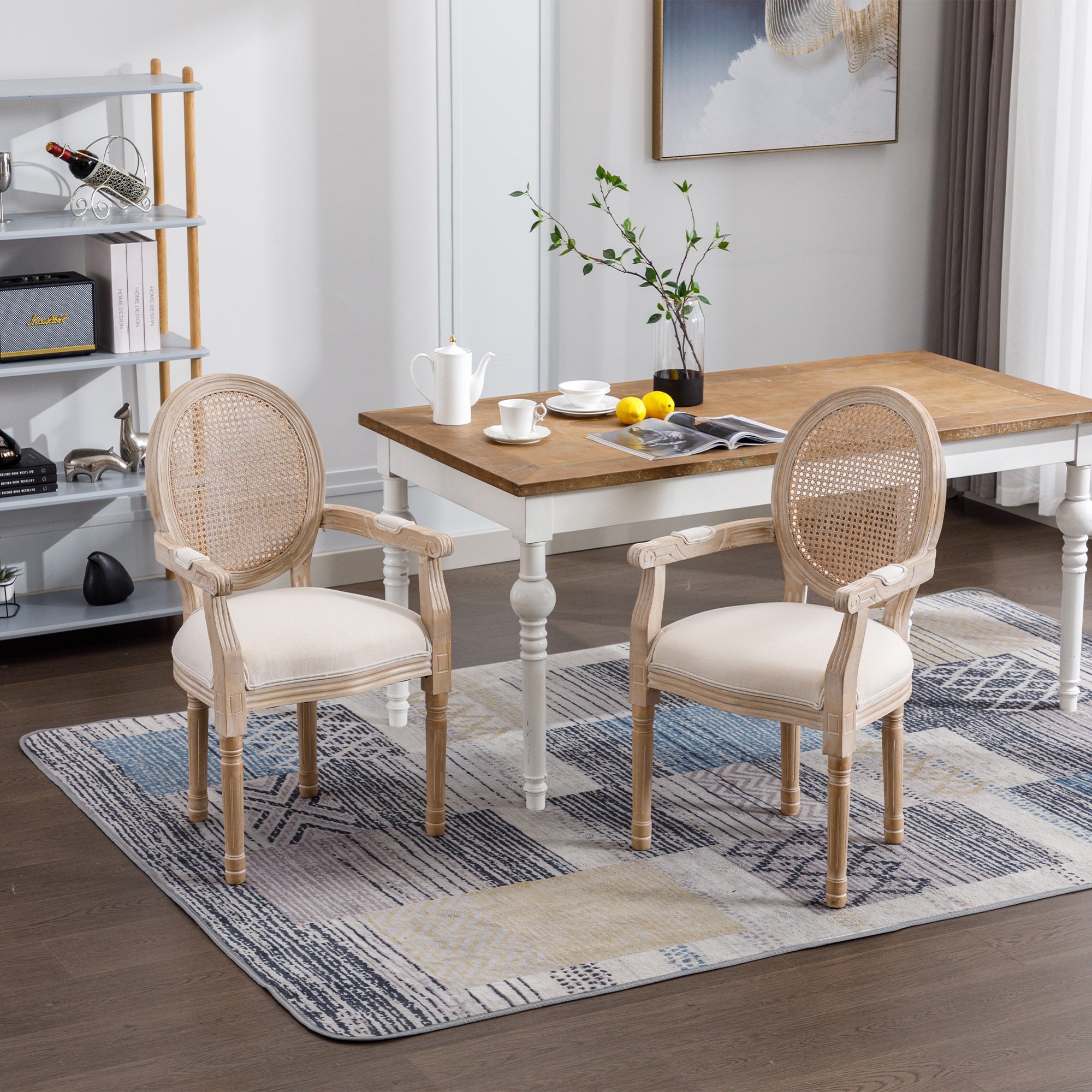 Fauteuil à manger velours français beige (2)