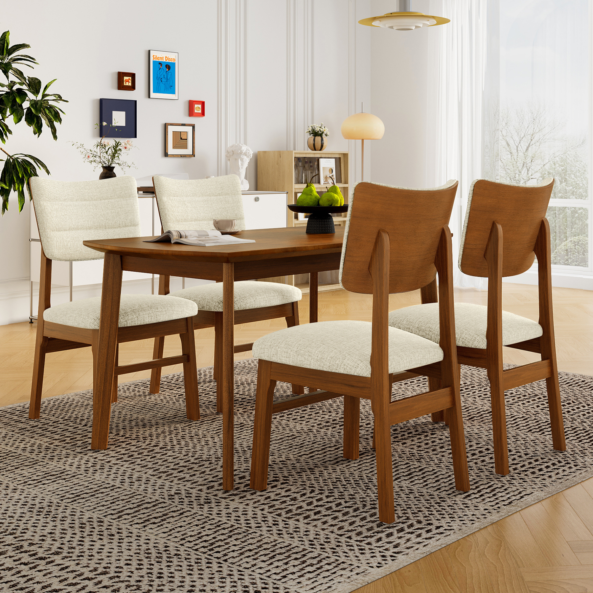 Table salle à manger 4 chaises bois marron beige