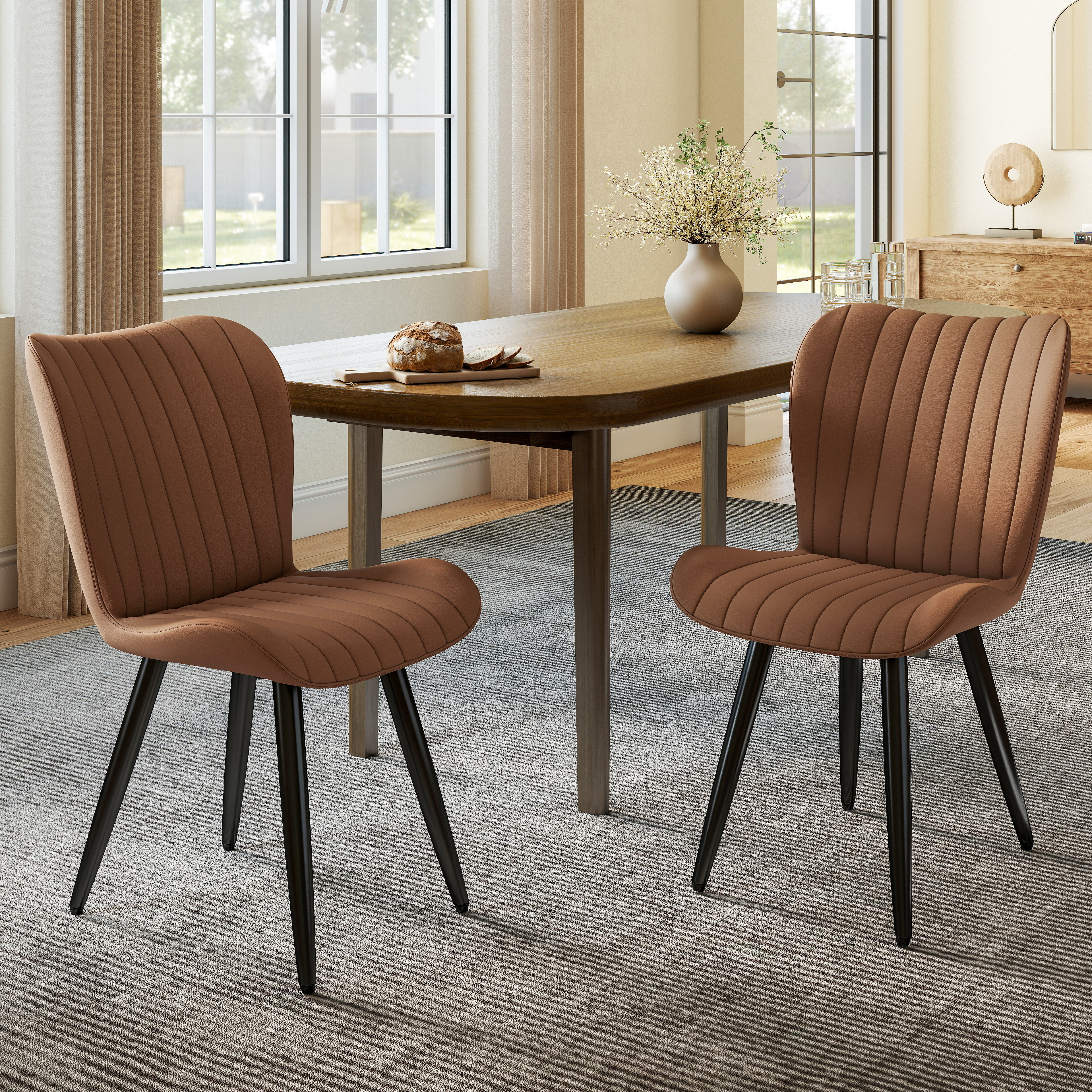 Chaises salle à manger 2 cuir PU coussin métal