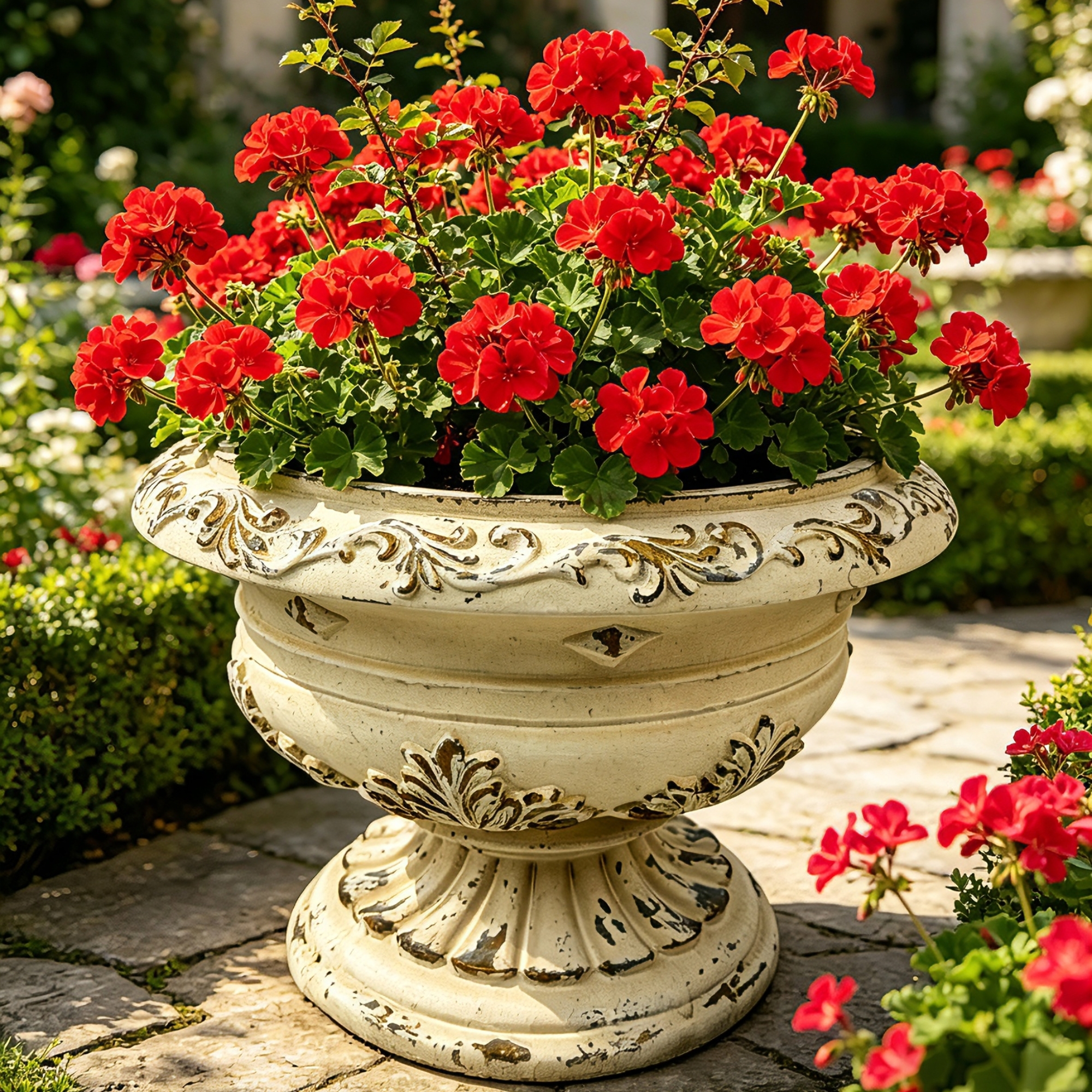 Bac jardin MGO, décoration et plantation, blanc antique, 13.18"x18.11"x18.11"