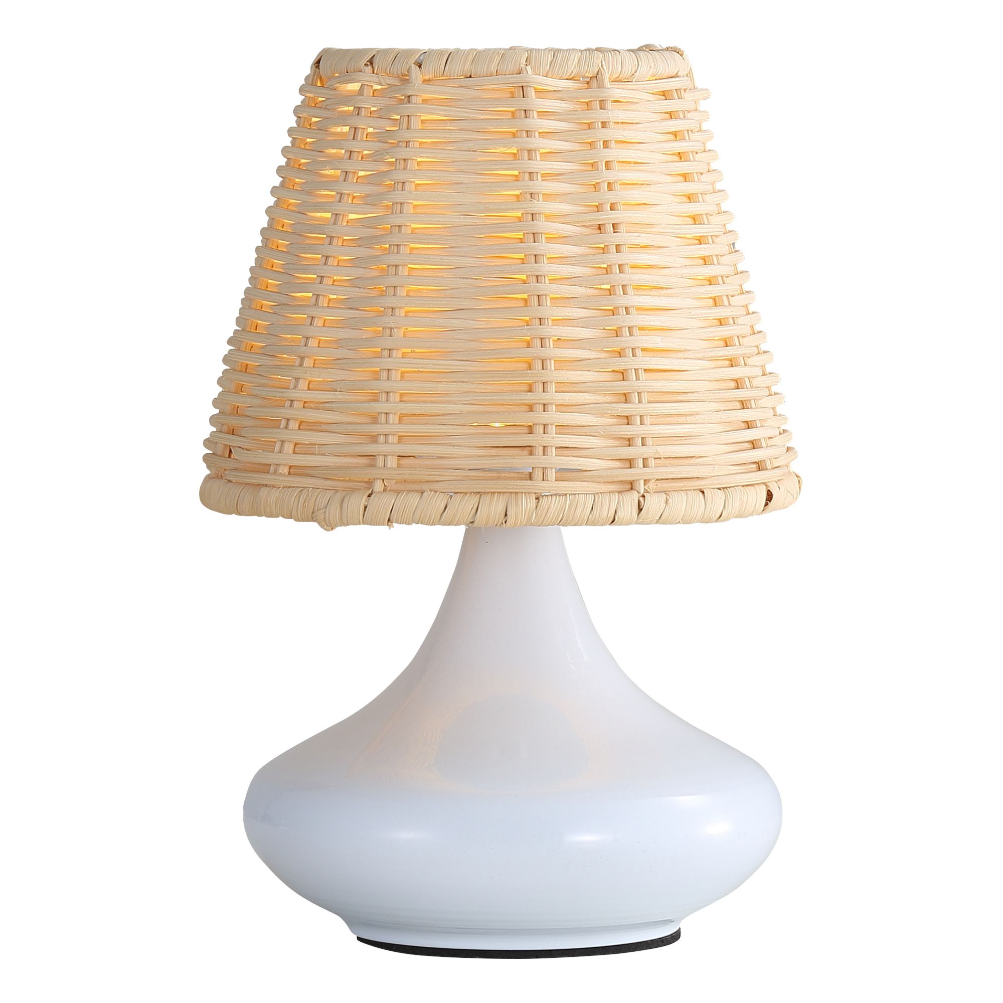 Lampe table bambou blanc tressé, base fer, 3 températures