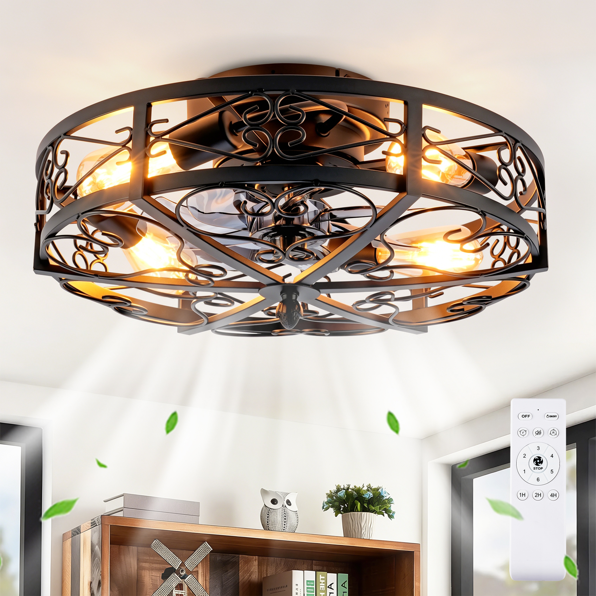 Ventilateur de plafond 20po avec lumières et télécommande, moteur réversible