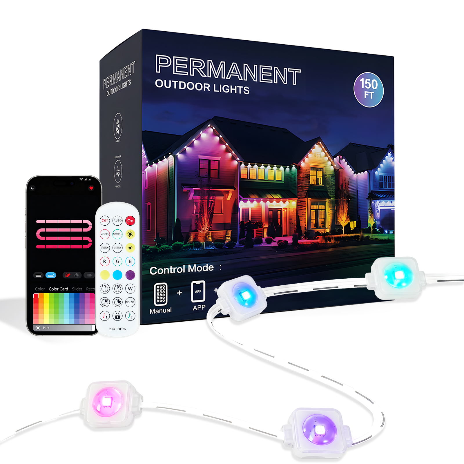 Lumières éternité 150pi - App/télécommande RGB, IP67, imperméables