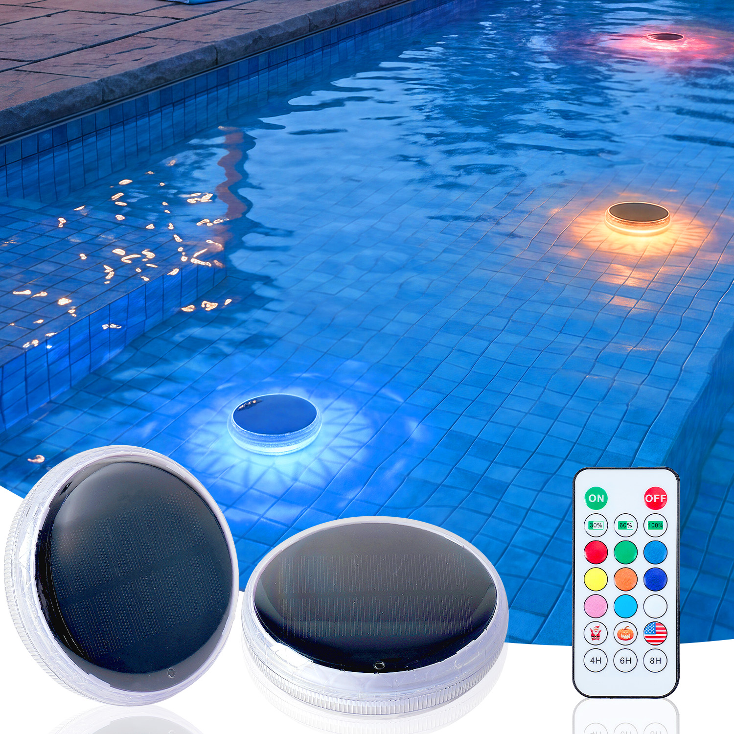 Lumières piscine flottantes solaires 2 pcs télécommande 9 LED