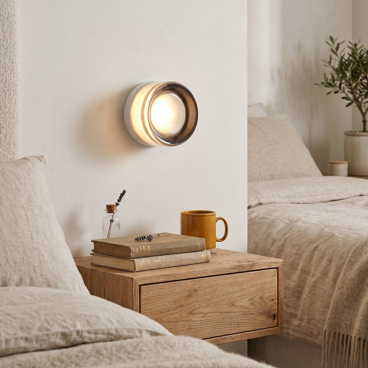 Applique murale LED verre épais gris fumé salle bain