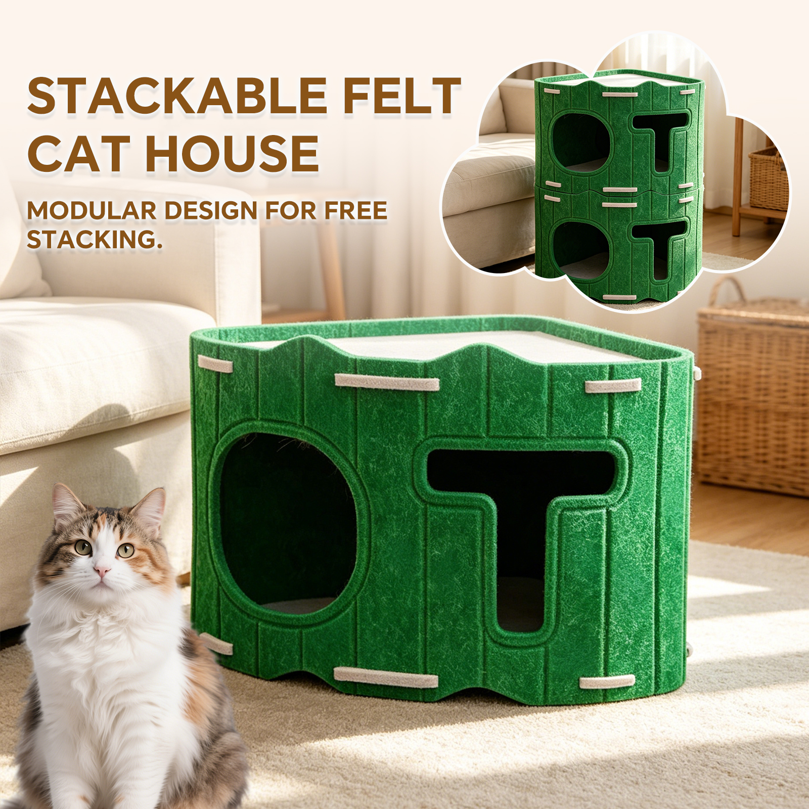 Maison chat feutre modulable empilable détachable