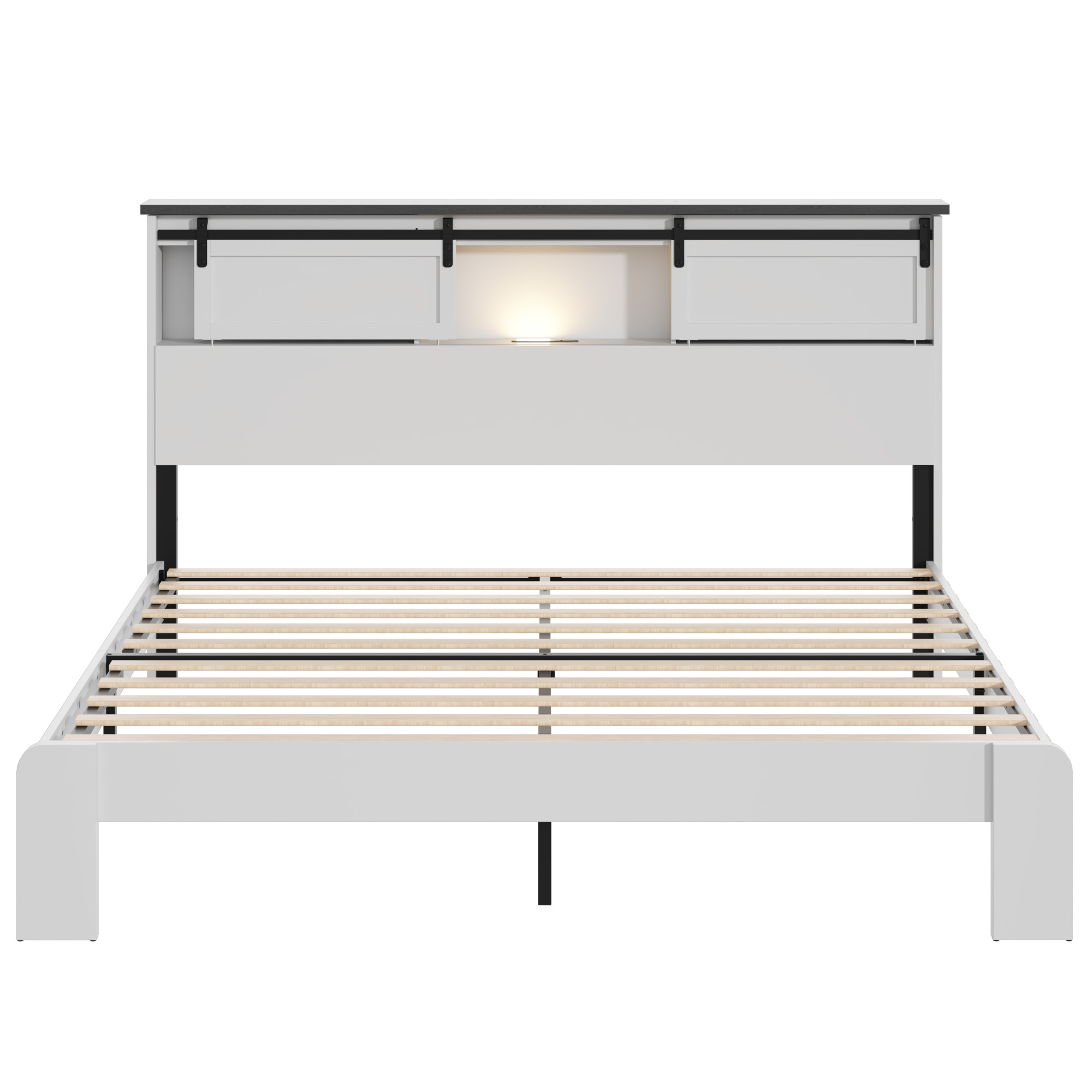 Lit métal grand lit avec station charge, blanc
