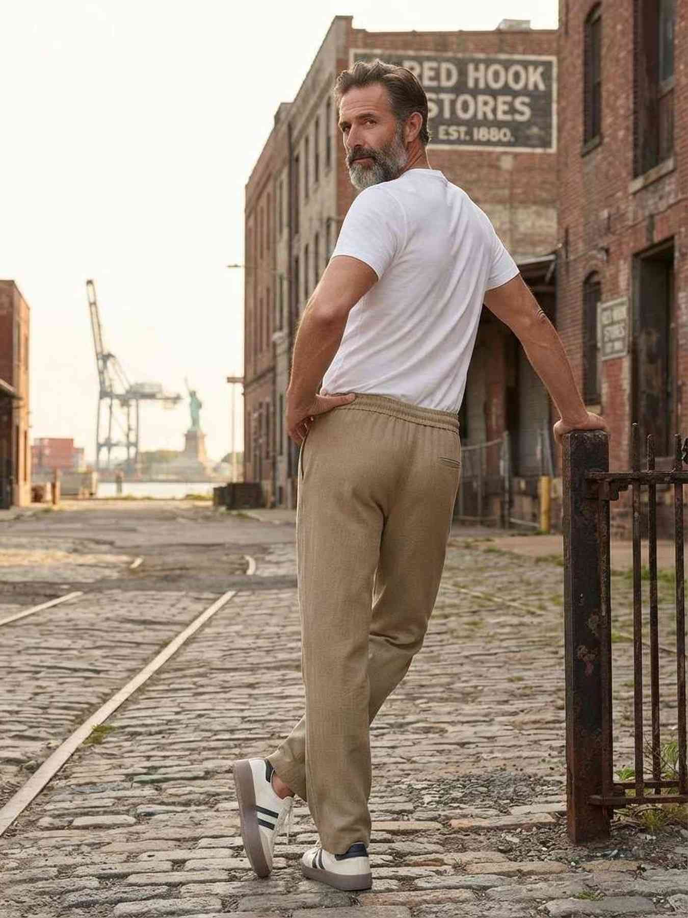 Pantalon casual homme tendance coton ajusté