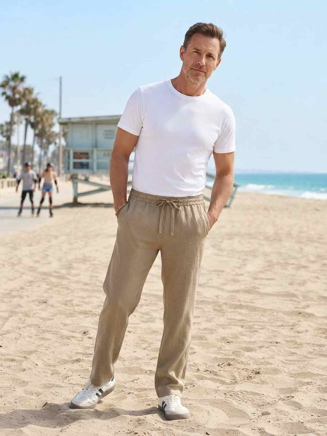 Pantalon casual homme tendance coton ajusté
