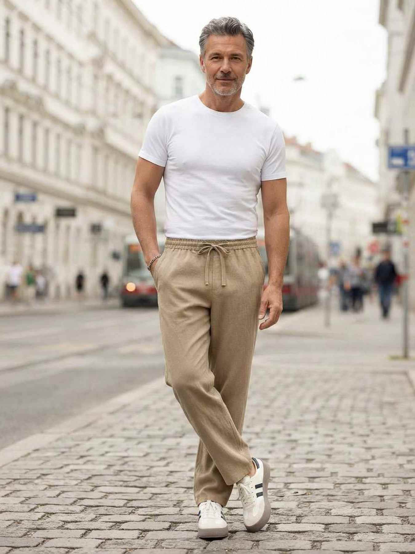 Pantalon décontracté homme, jambe droite, cordon coulissant