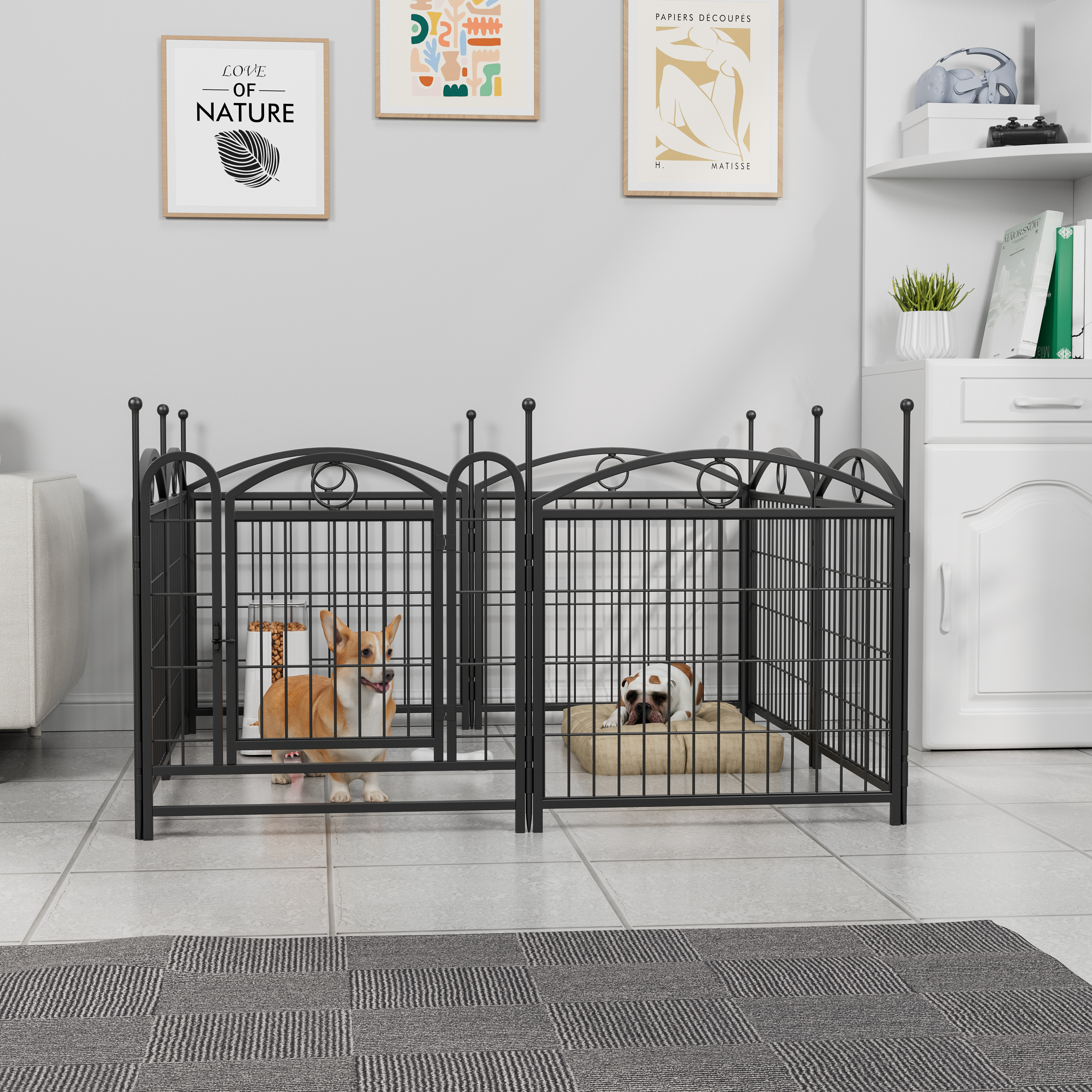 Parc chien intérieur 24", 8 panneaux, métal, pliable, robuste