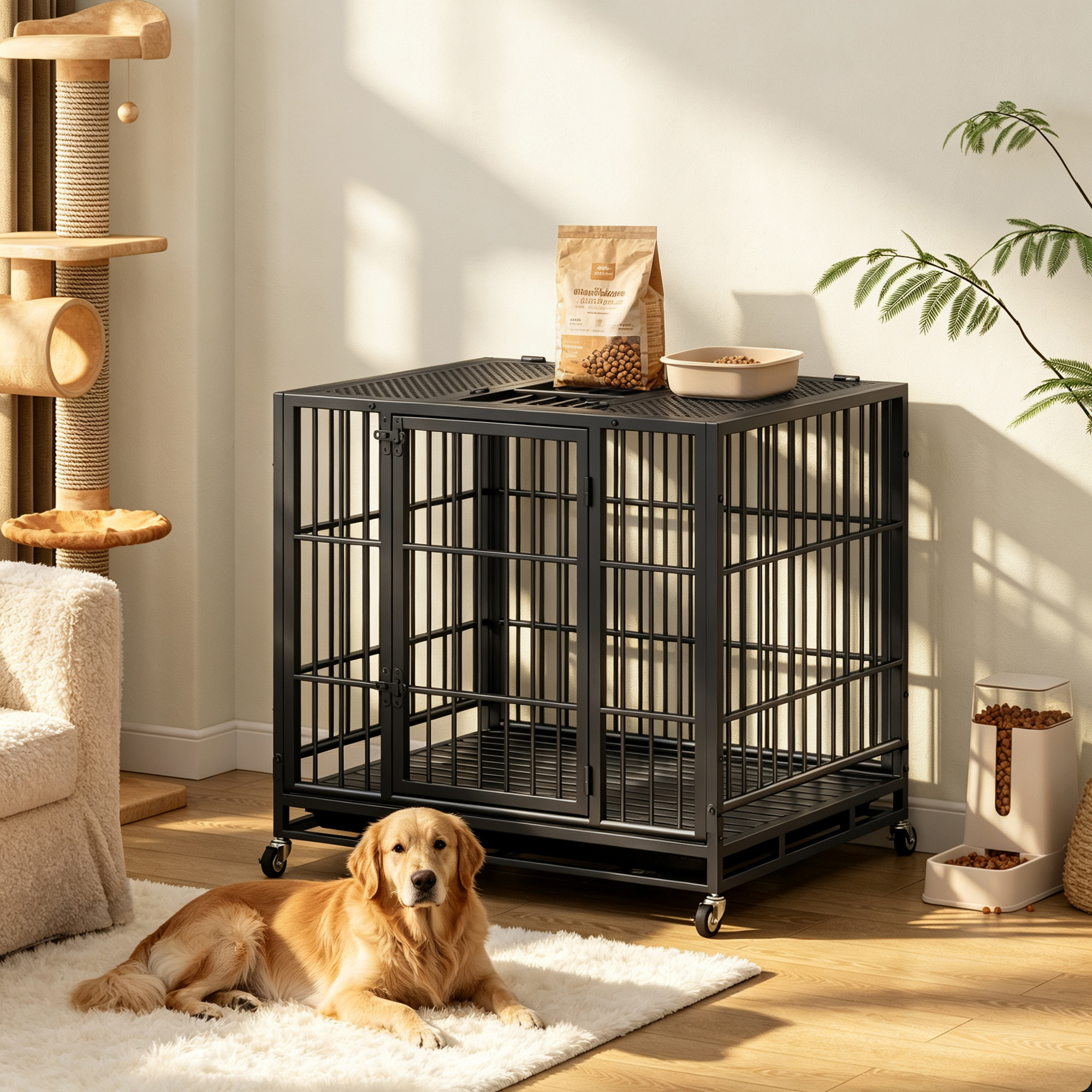 Cage chien mobile roues verrouillables métal