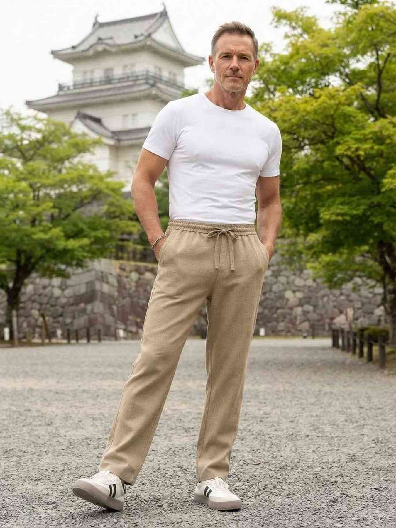 Pantalon décontracté homme tendance jambe droite 9po