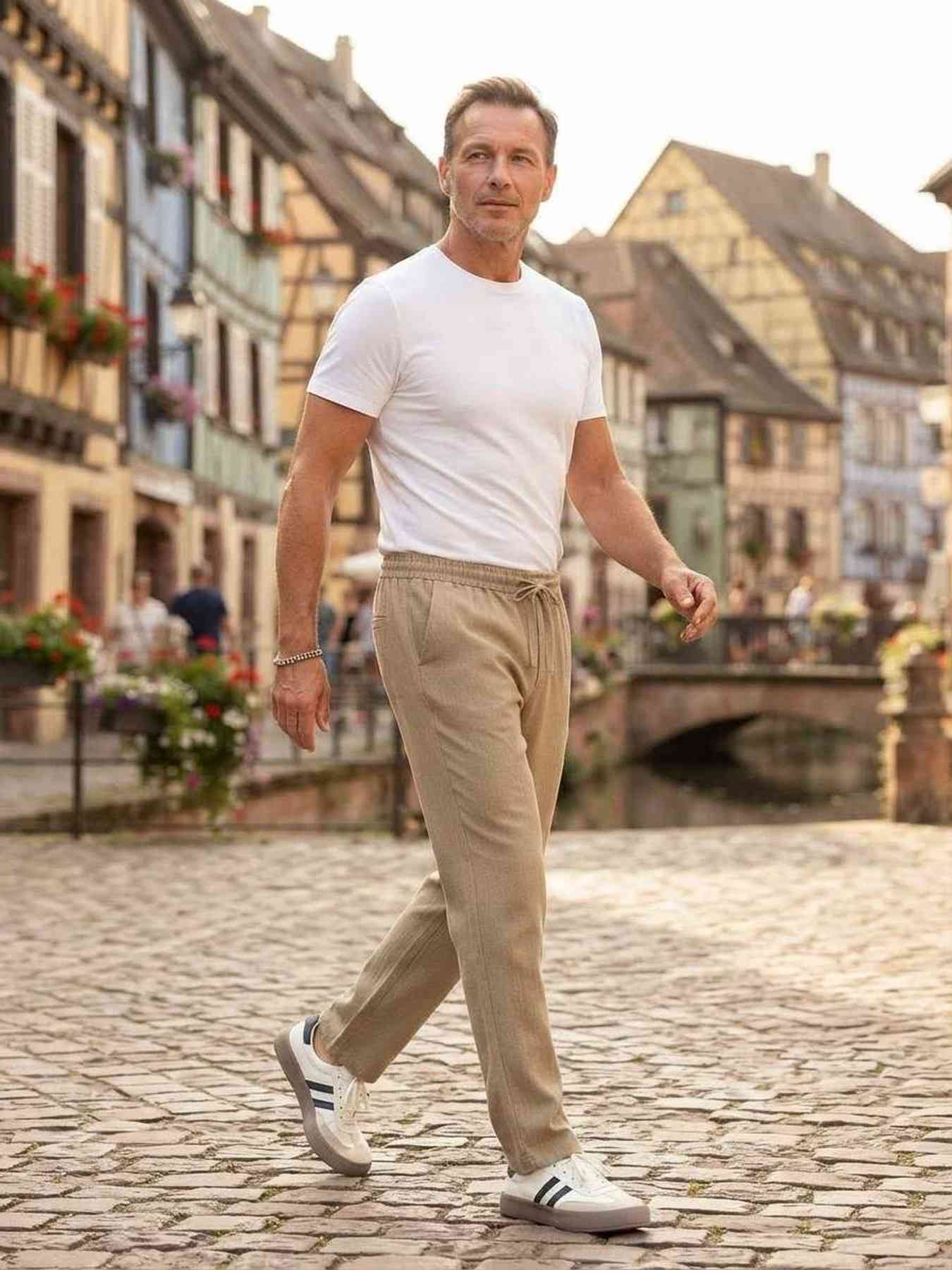 Pantalon décontracté homme, jambe droite, cordon coulissant