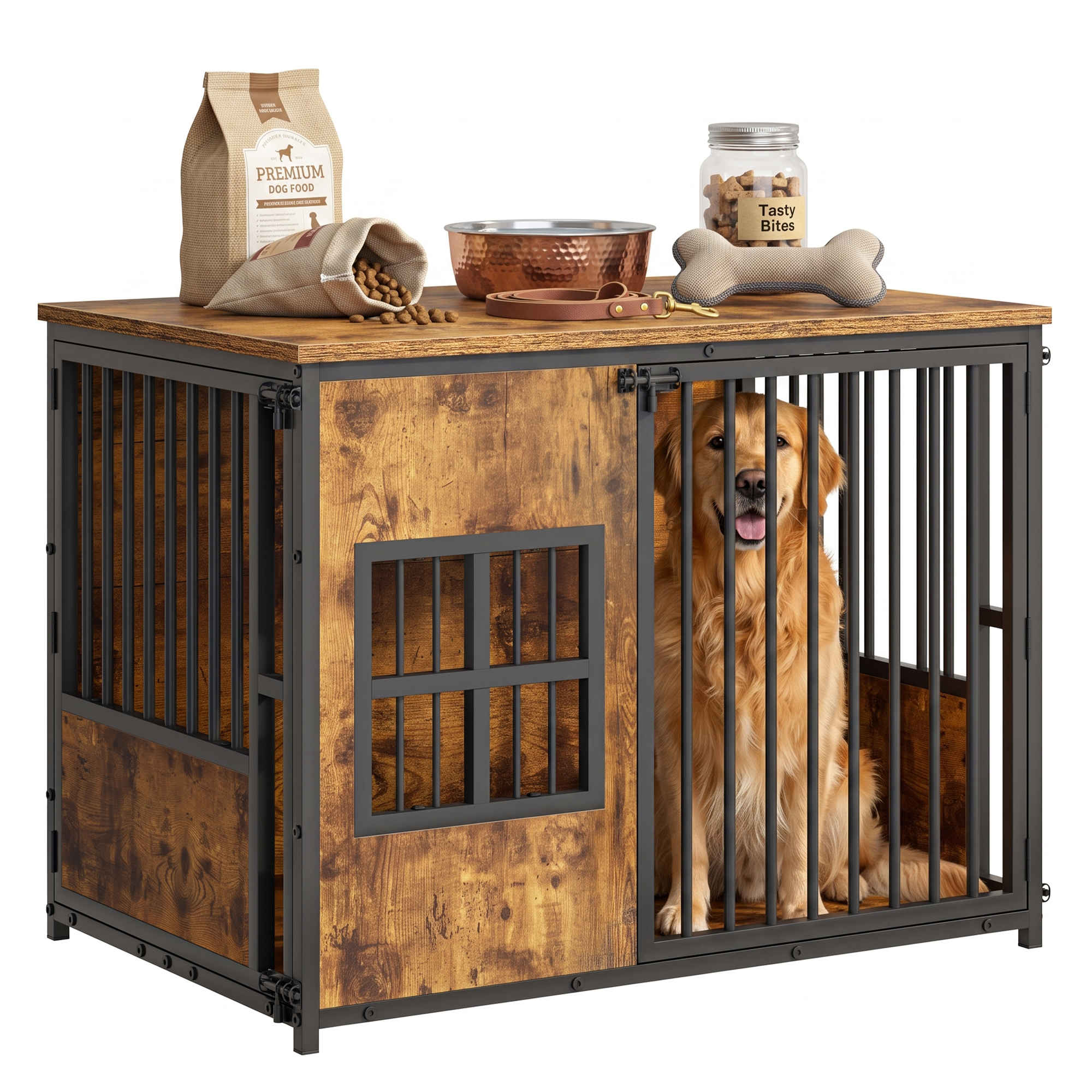 Niche chien bois meuble grande avec rangement