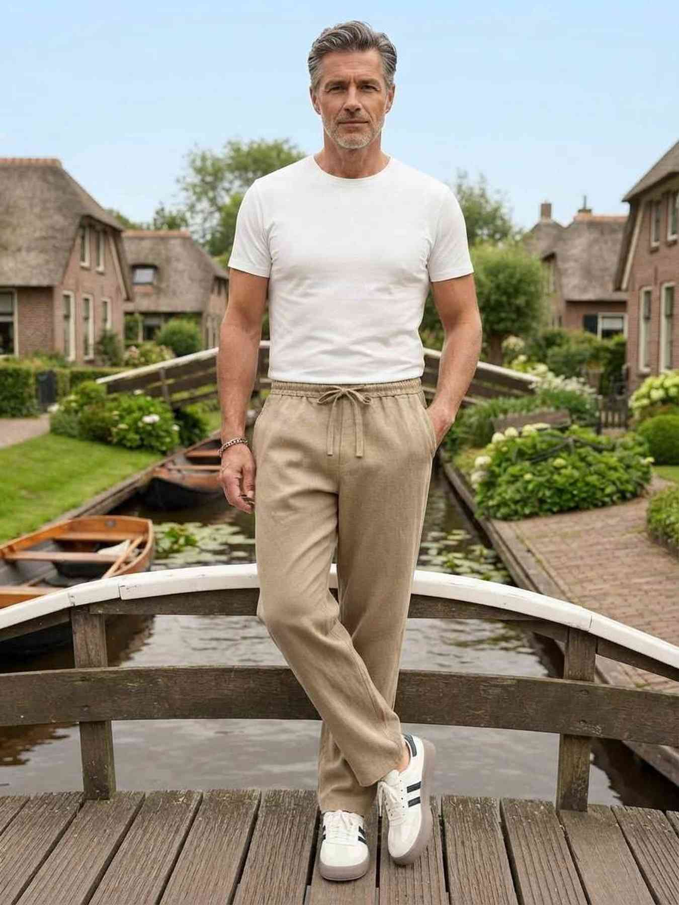 Pantalon décontracté homme, jambe droite, cordon coulissant