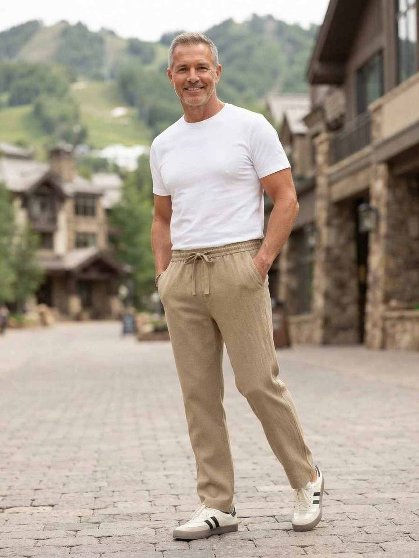 Pantalon décontracté homme, jambe droite, cordon coulissant