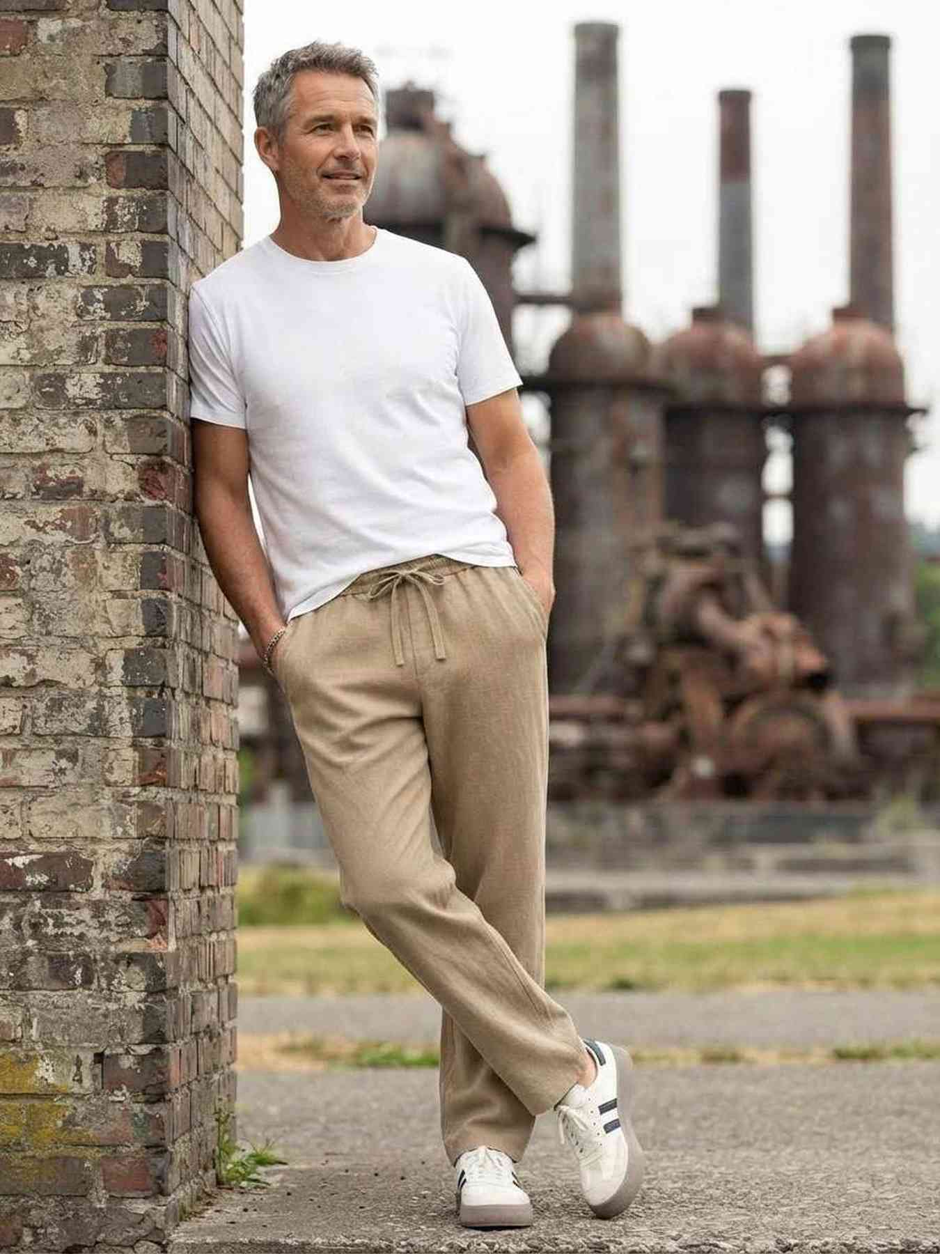 Pantalon casual homme tendance coton ajusté
