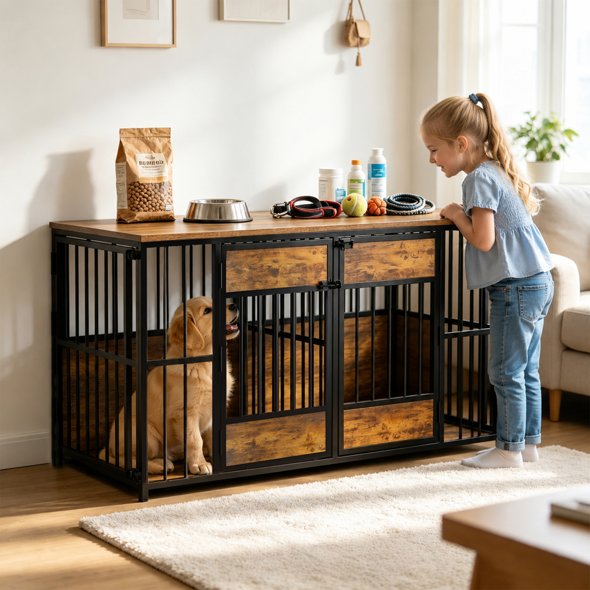 Caisse chien bois meubles rangement intérieur grande taille