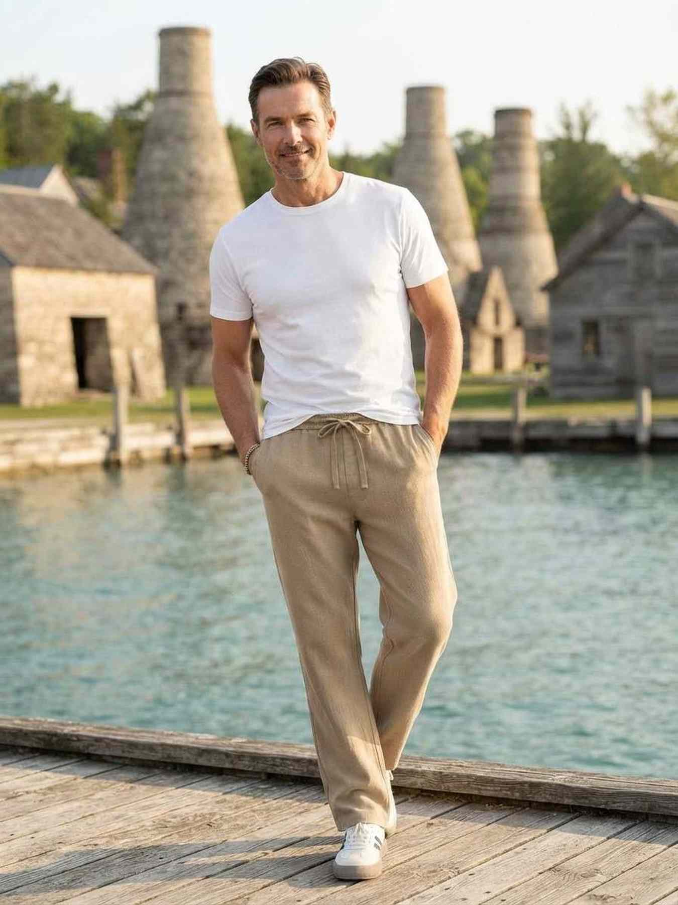 Pantalon homme tendance corduroy droit antirides 9 pouces