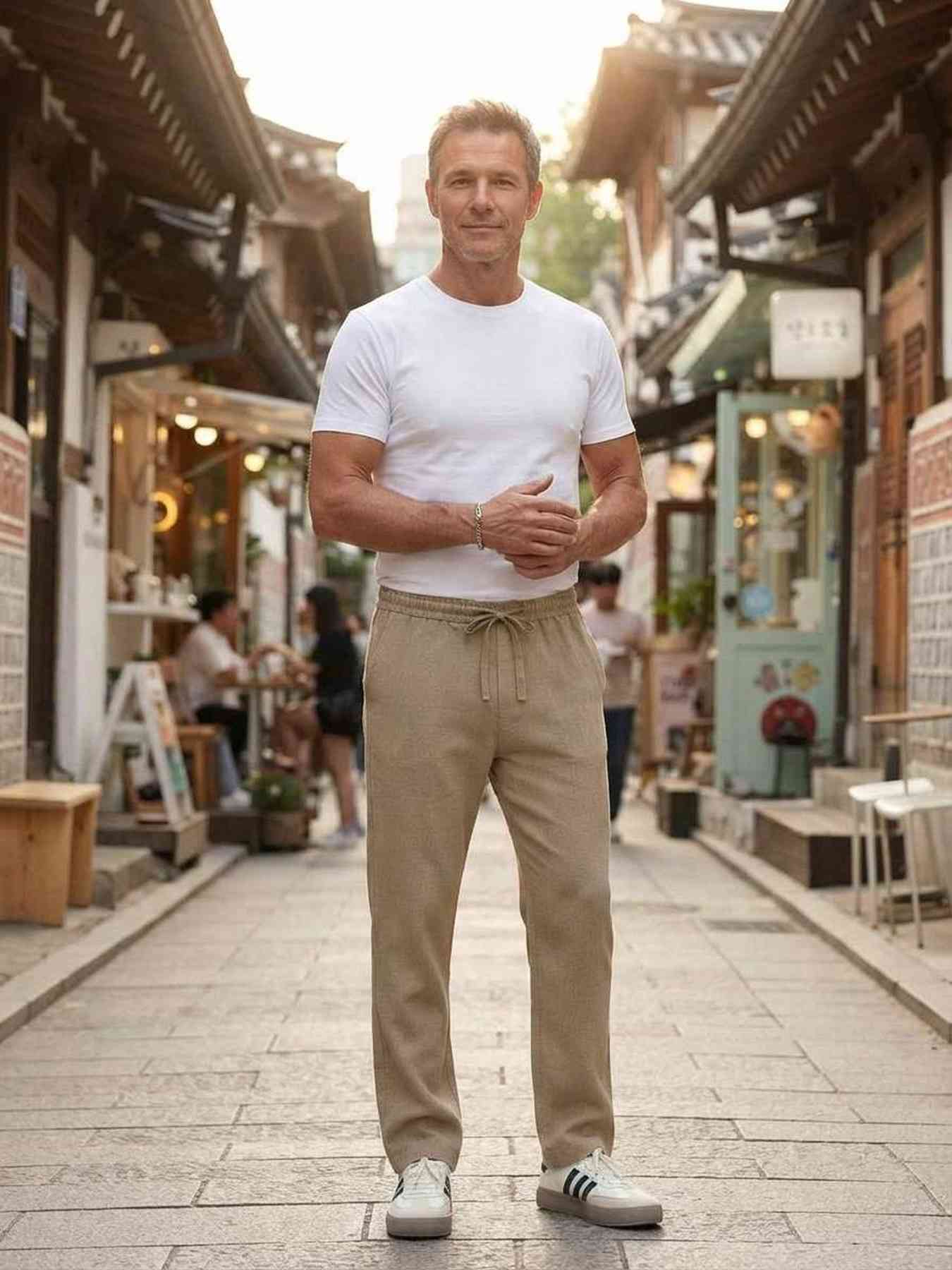 Pantalon casual homme tendance cordon anti-plis