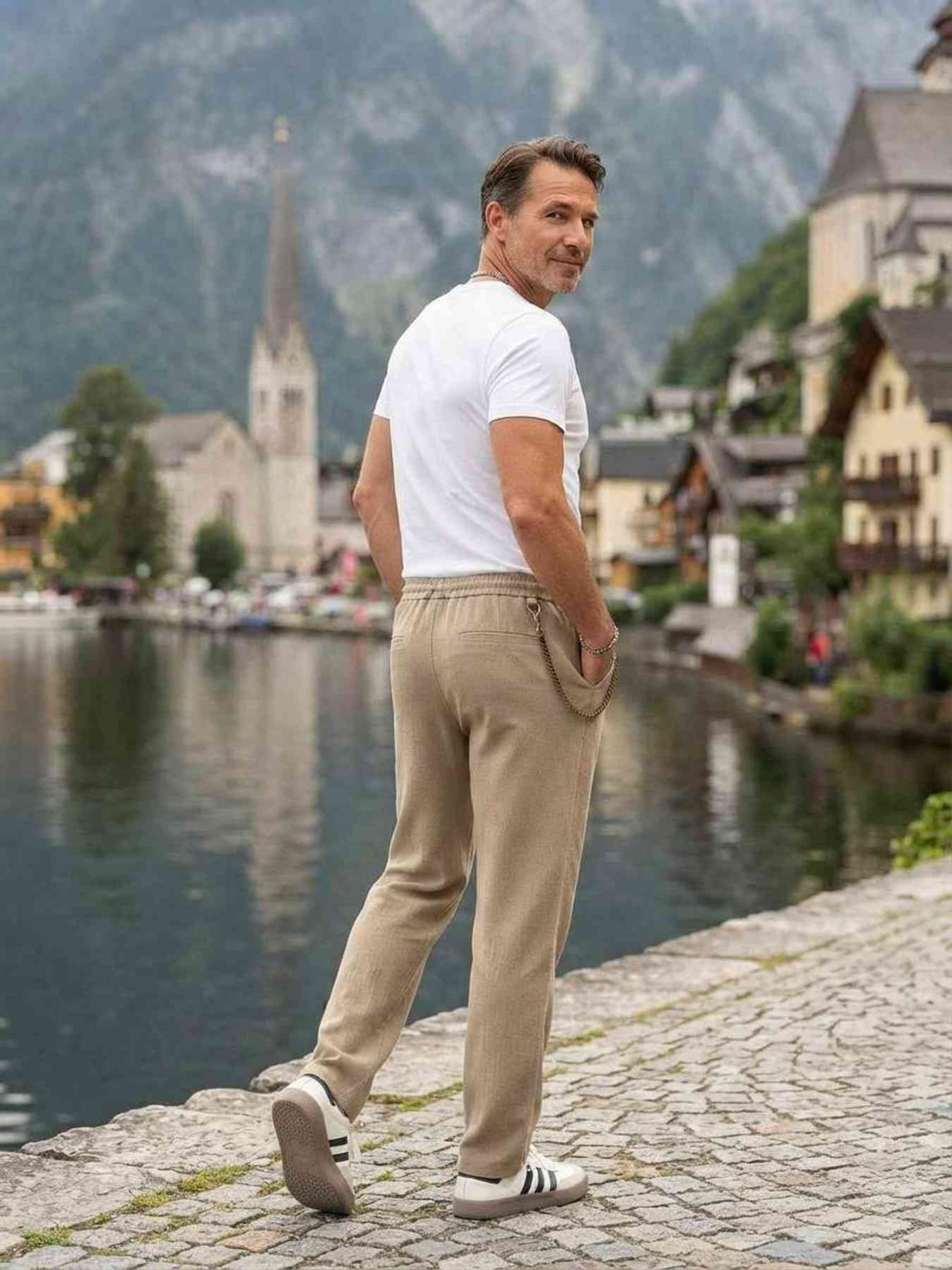 Pantalon casual homme tendance, droit, velours côtelé, ajusté, 9 po