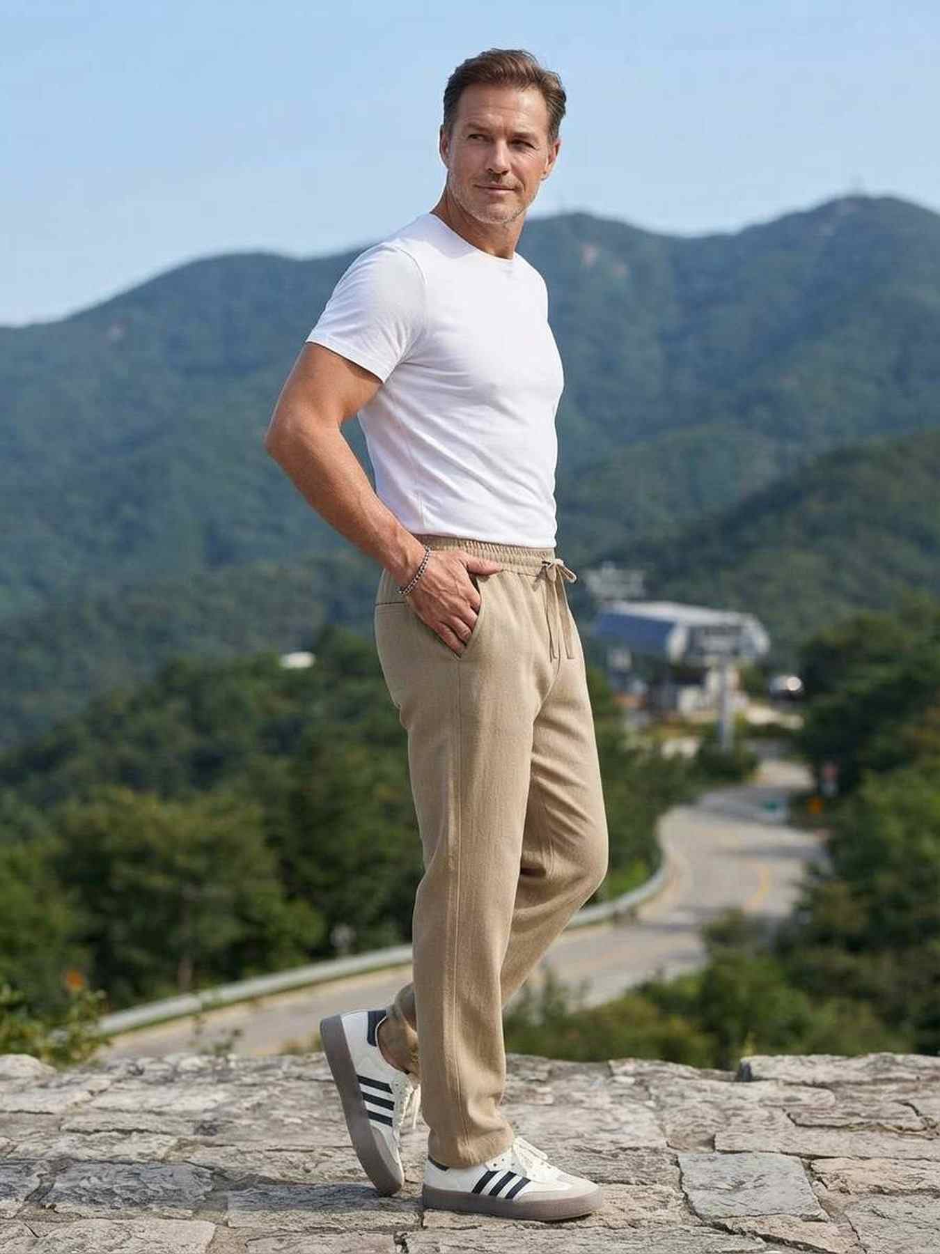 Pantalon homme tendance corduroy droit antirides 9 pouces