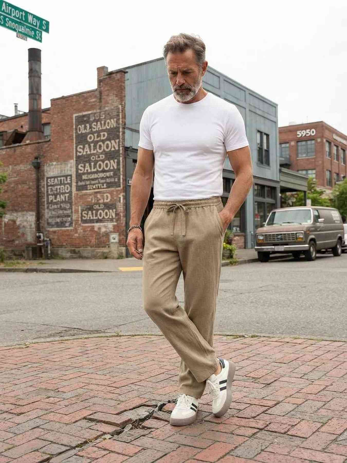 Pantalon décontracté homme tendance, jambe droite