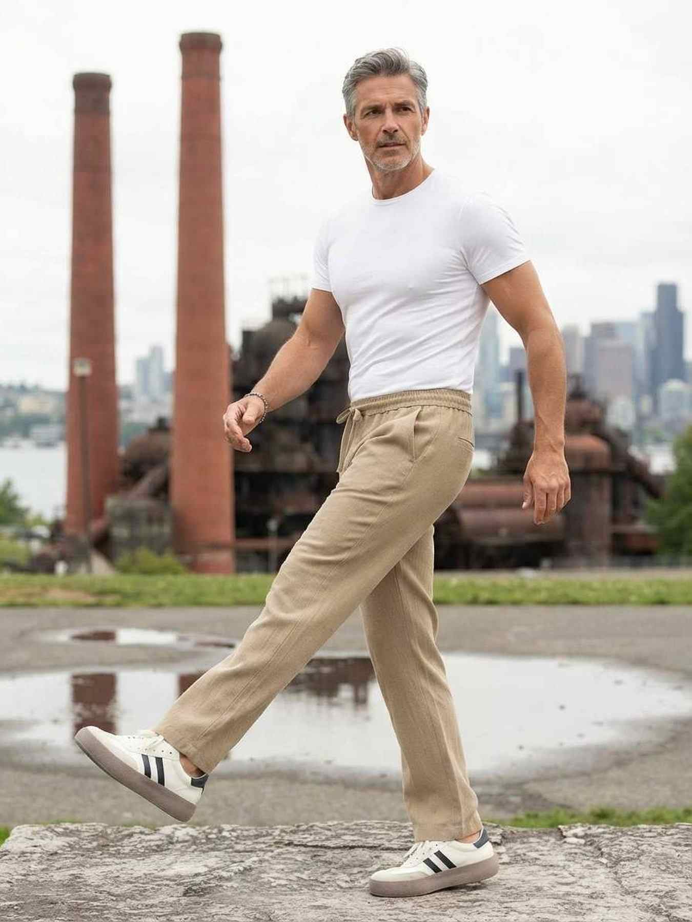 Pantalon décontracté homme tendance jambe droite 9po