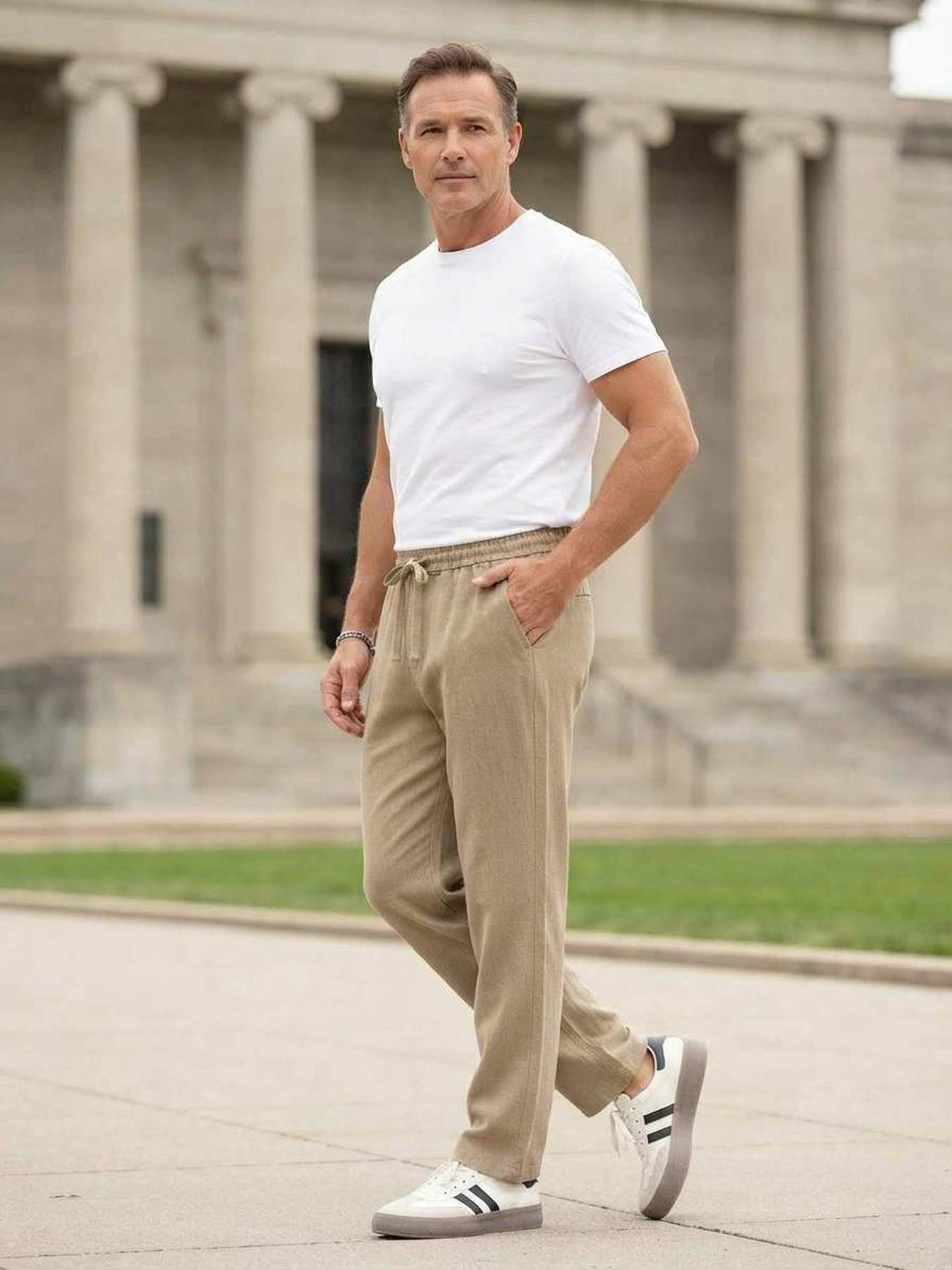 Pantalon décontracté homme tendance, jambe droite