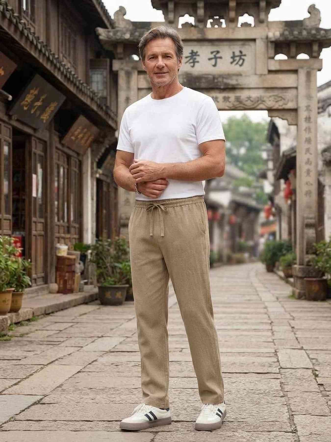 Pantalon casual homme tendance ajusté