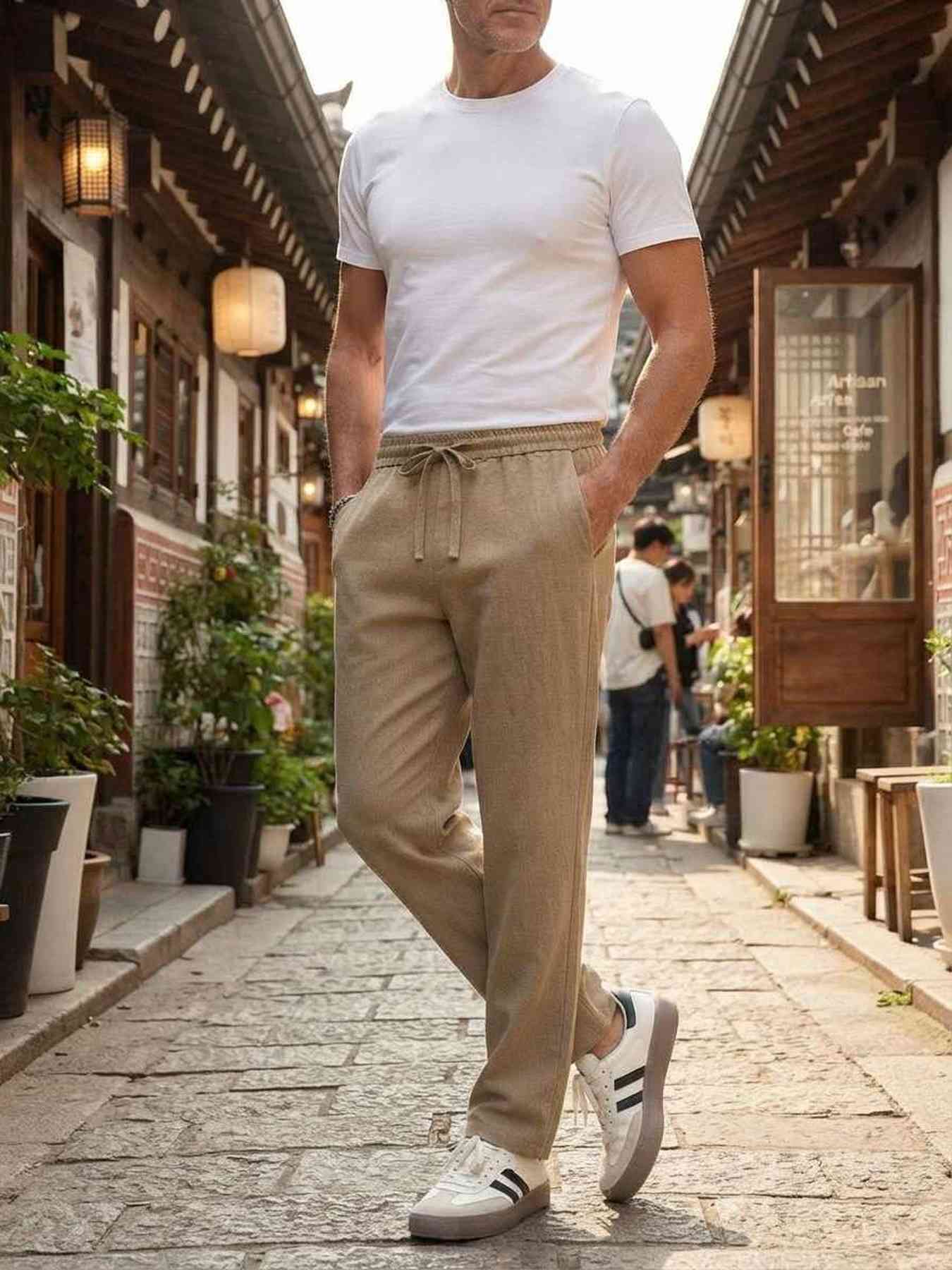 Pantalon casual homme tendance, longueur régulière, coton corduroy