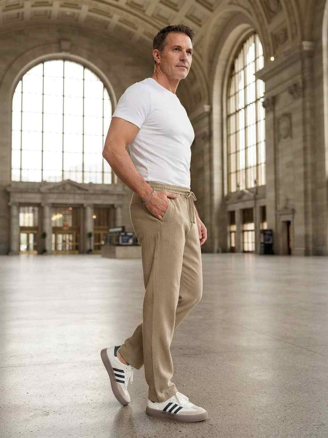 Pantalon décontracté homme tendance, jambe droite
