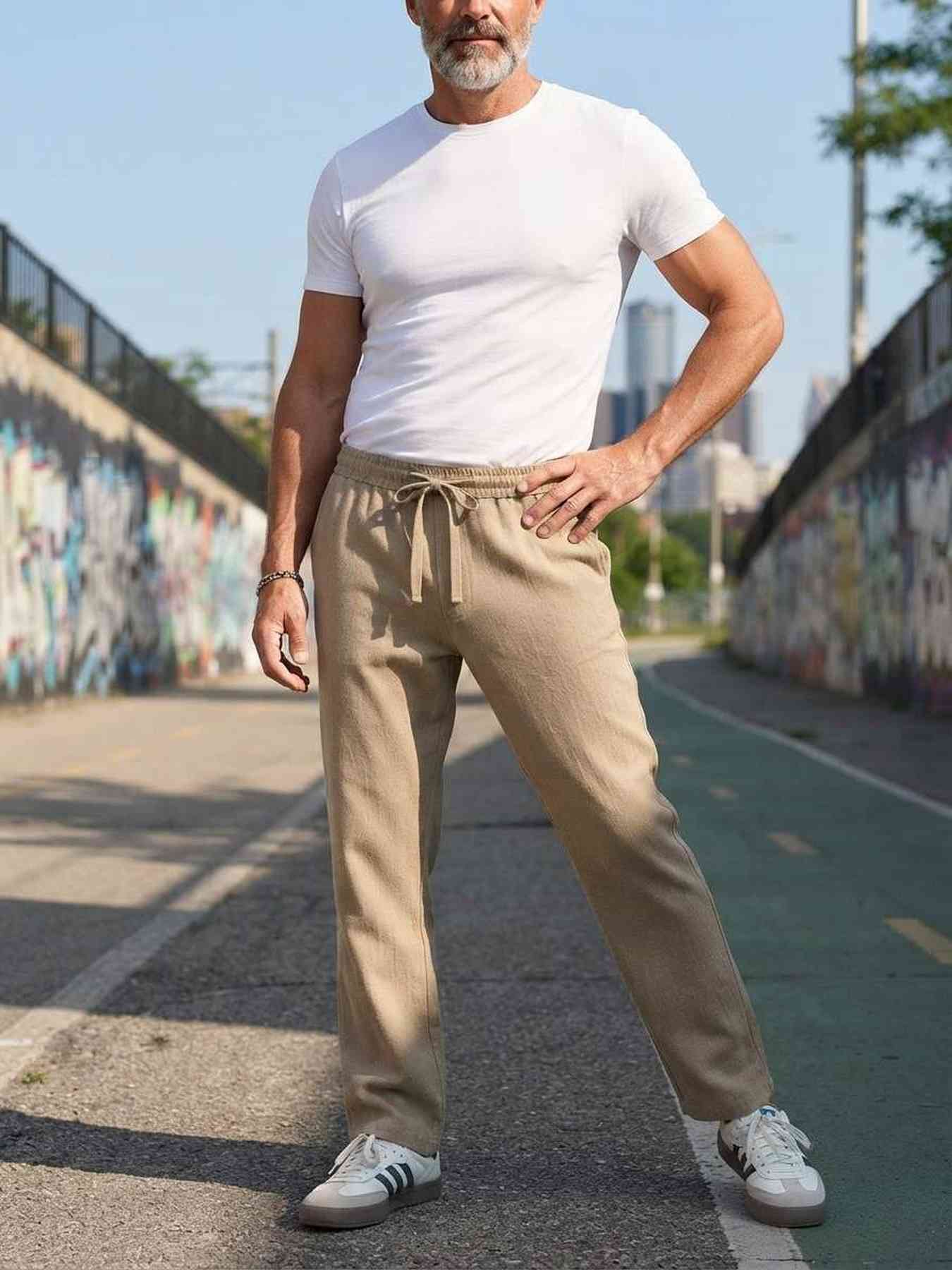 Pantalon décontracté homme tendance, jambe droite